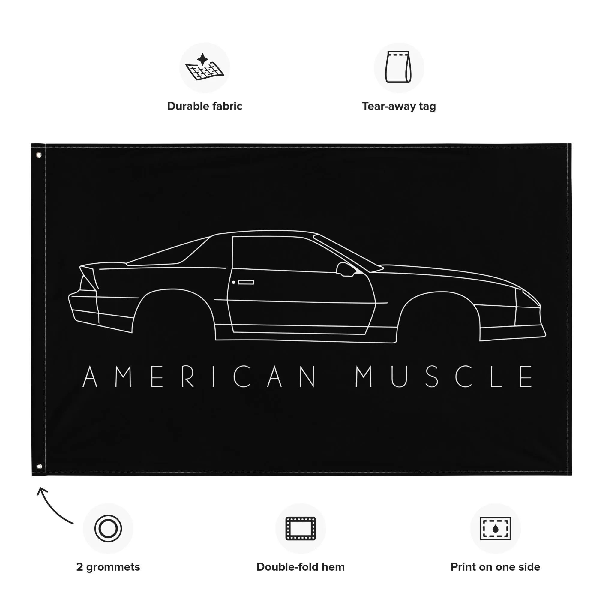 3rd Gen Camaro Line Art Flag , Garage Decor, Man Cave Art