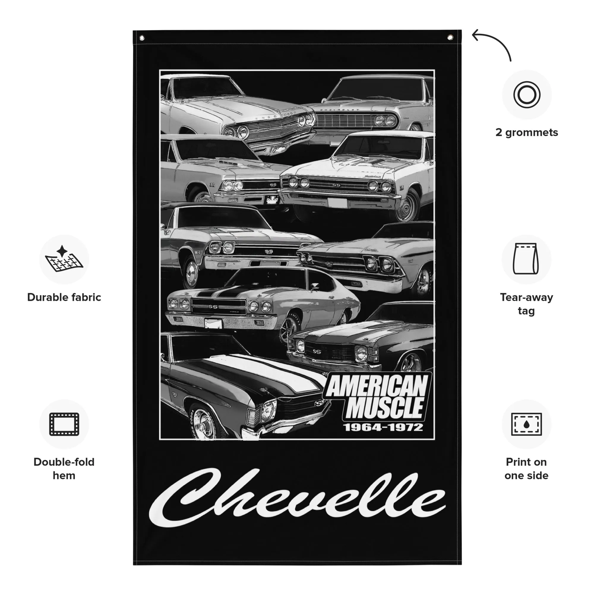 64-72 Chevelle Muscle Car Wall Flag Garage Decor, Dorm Poster, Man Cave Decoration