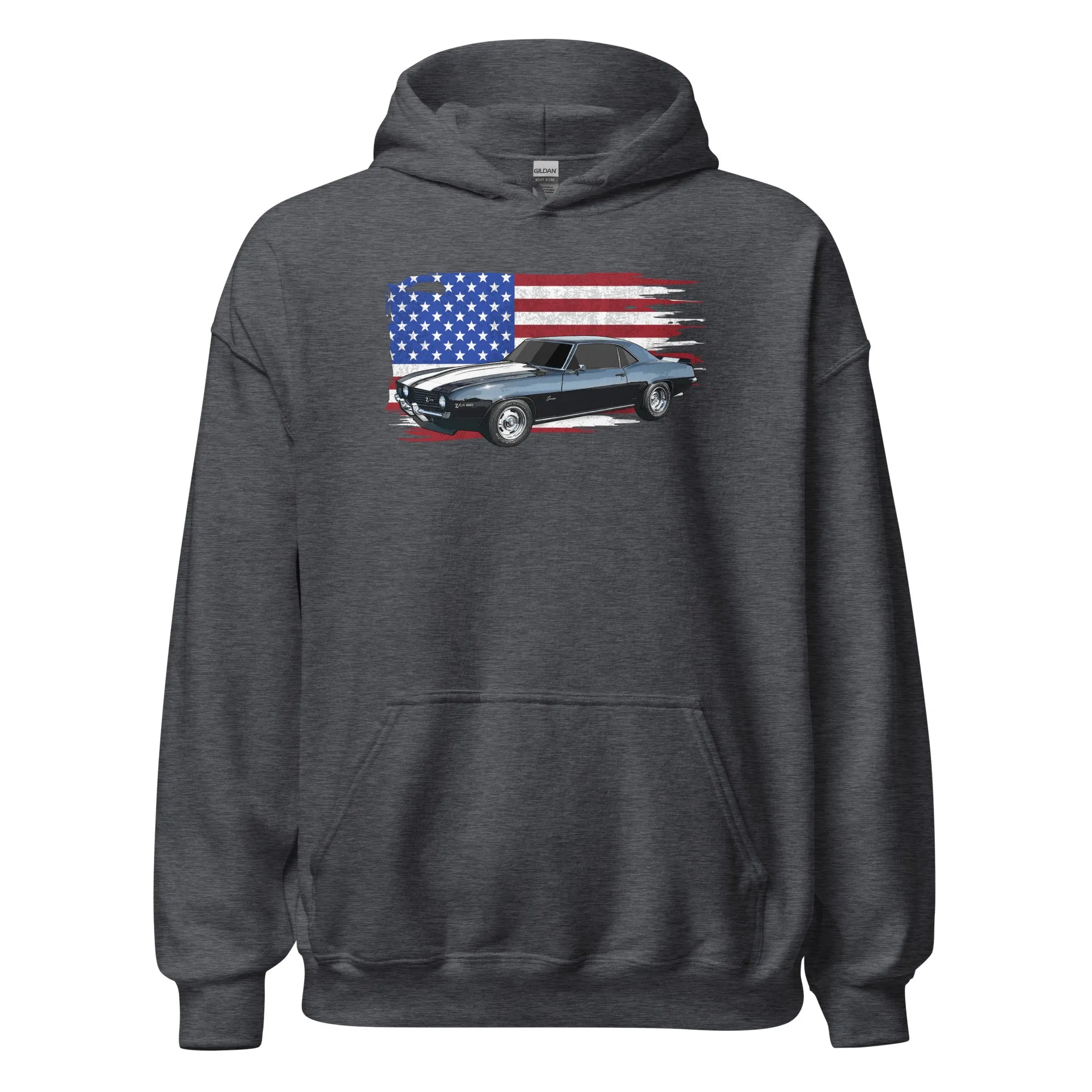 69 Camaro Hoodie With American Flag Background