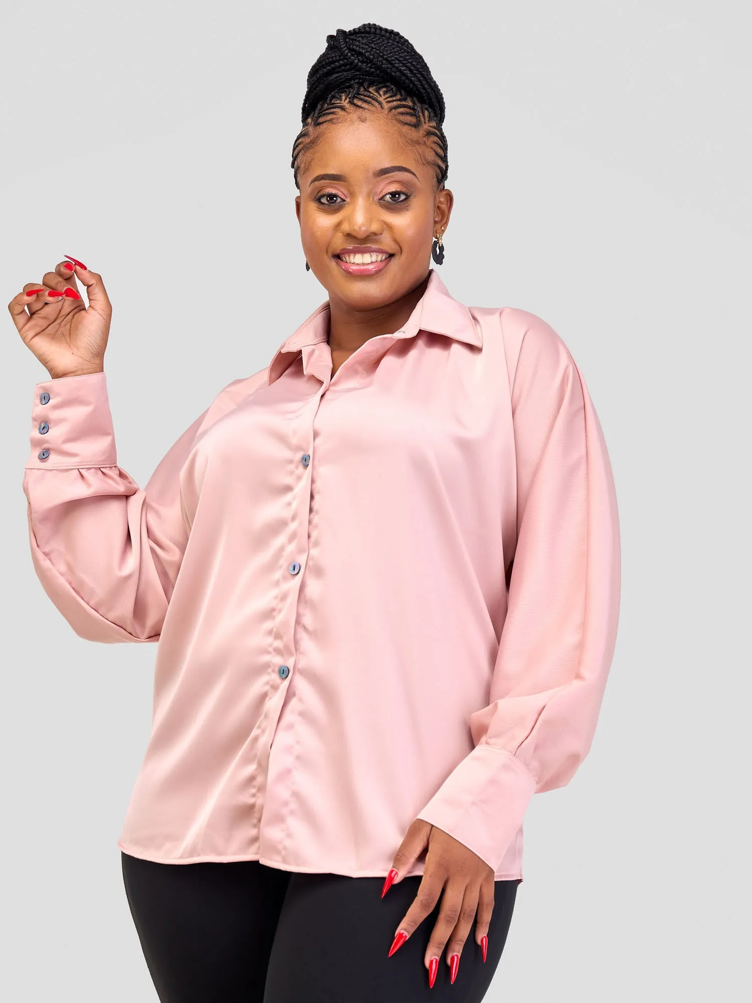 Alara Satin Button Up Blouse - Light Pink