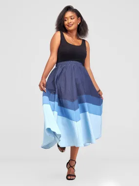 Alara Two Tier Midi Denim Skirt - Dark Blue Wash