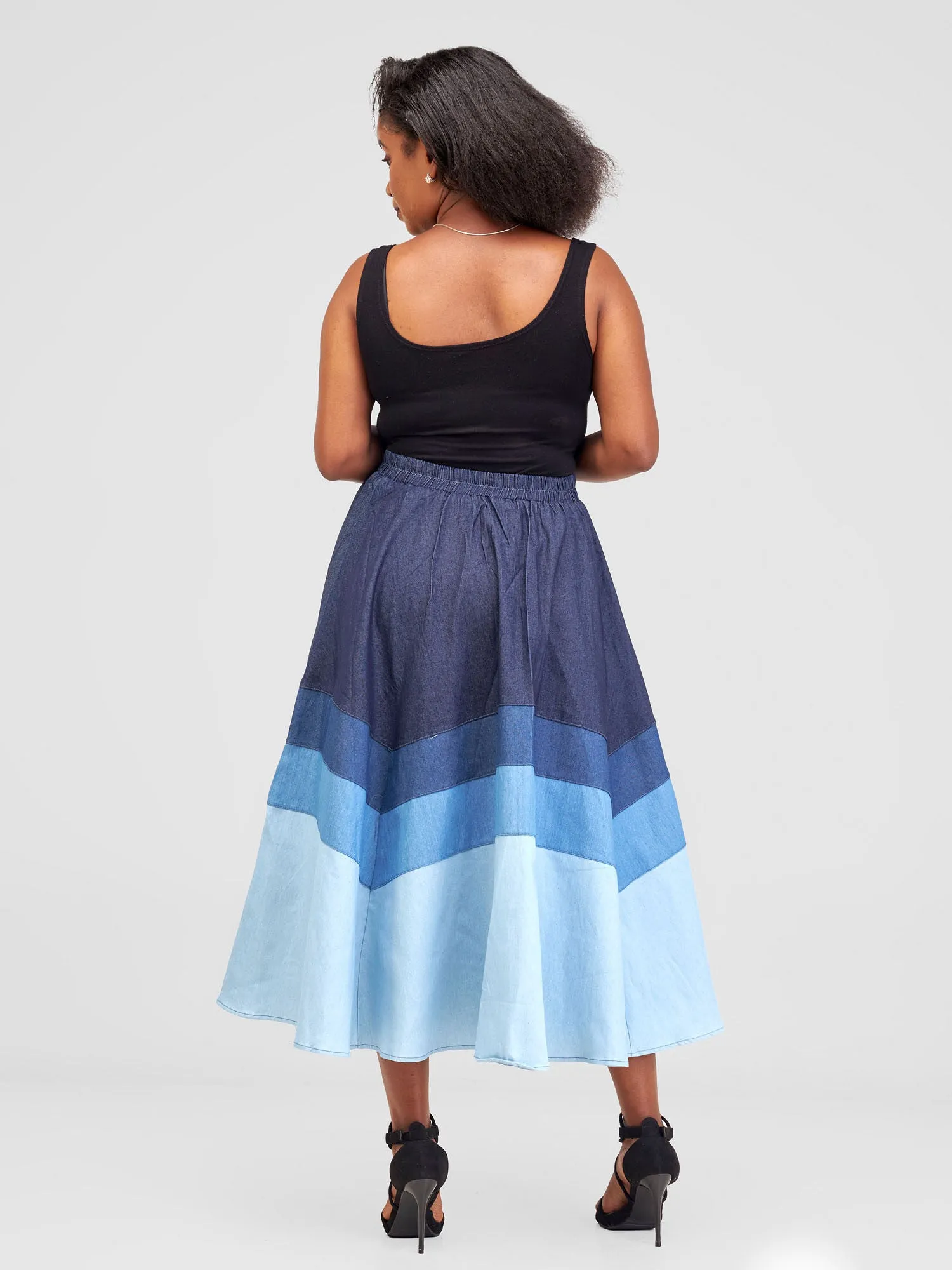 Alara Two Tier Midi Denim Skirt - Dark Blue Wash