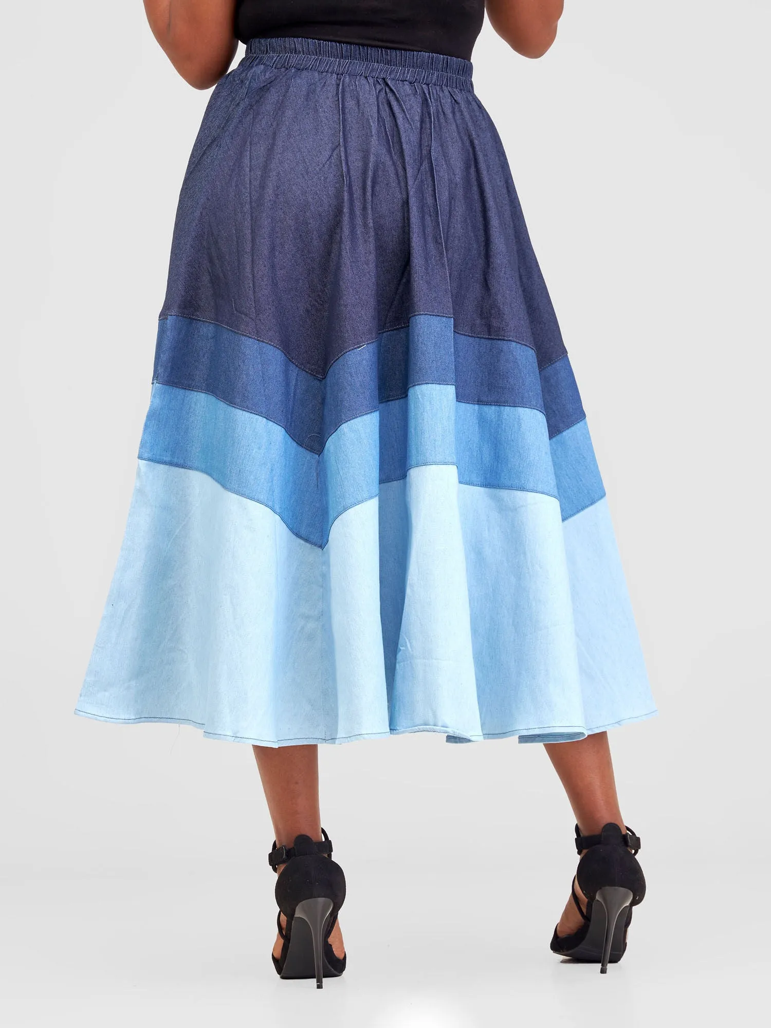 Alara Two Tier Midi Denim Skirt - Dark Blue Wash