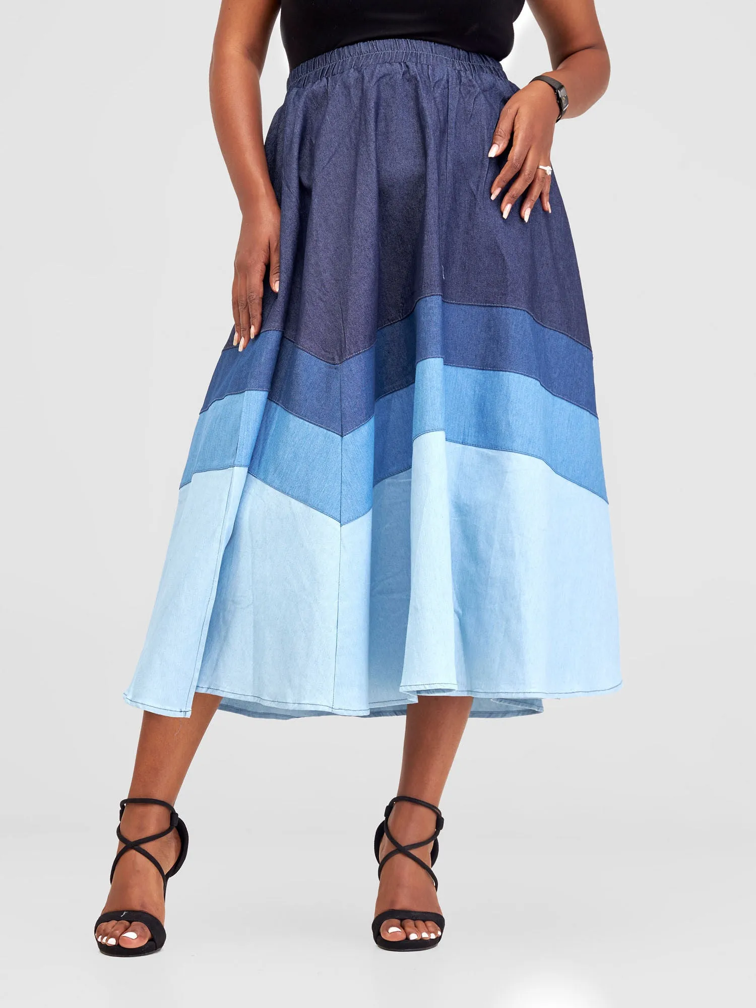 Alara Two Tier Midi Denim Skirt - Dark Blue Wash