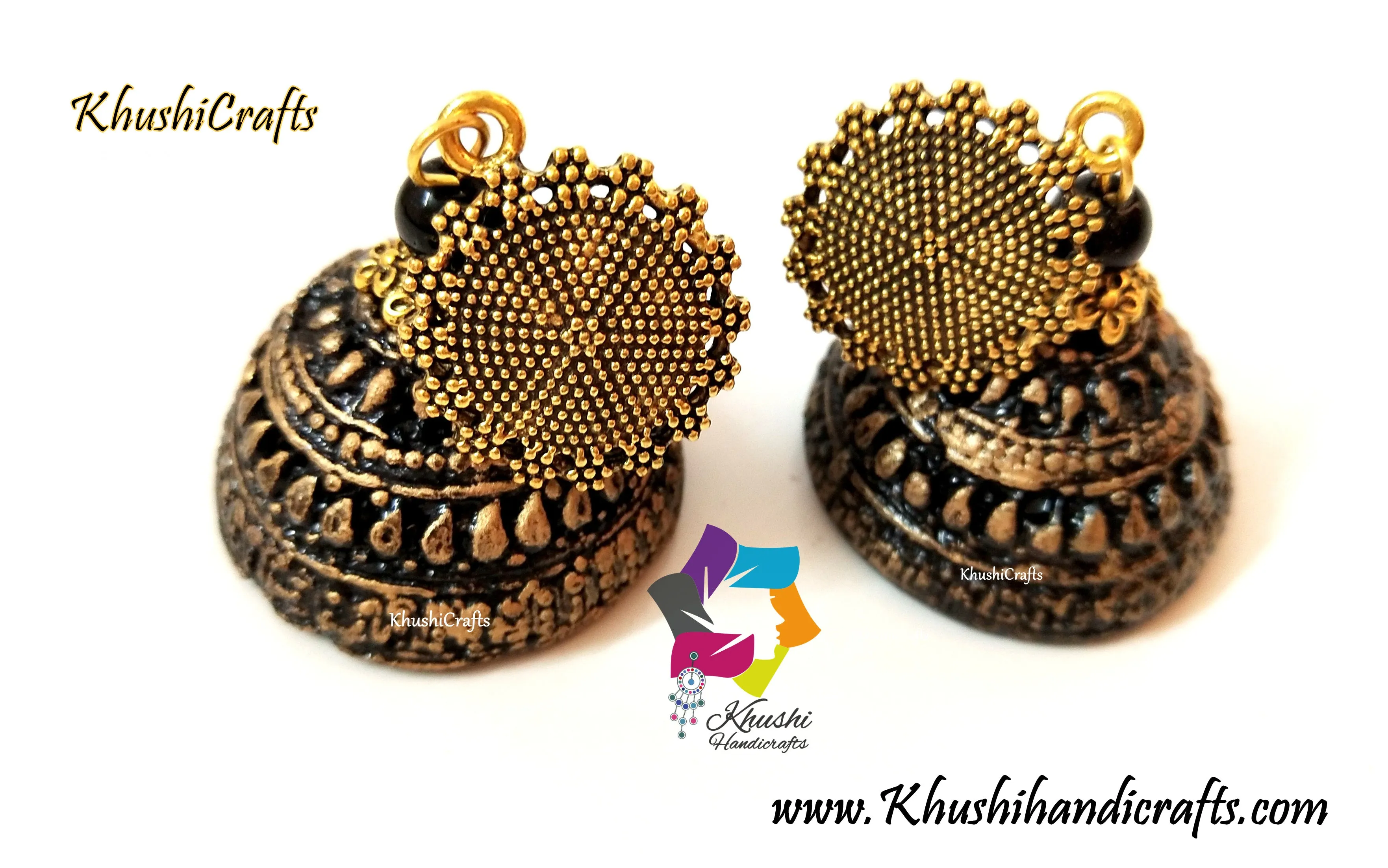 Antique Gold mettalic look clay jhumkas