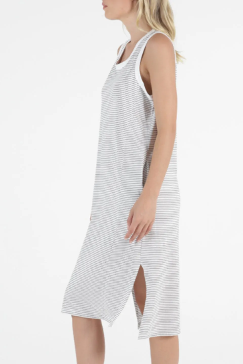 Arwin Midi SL White Black Stripe Cotton Tank Dress