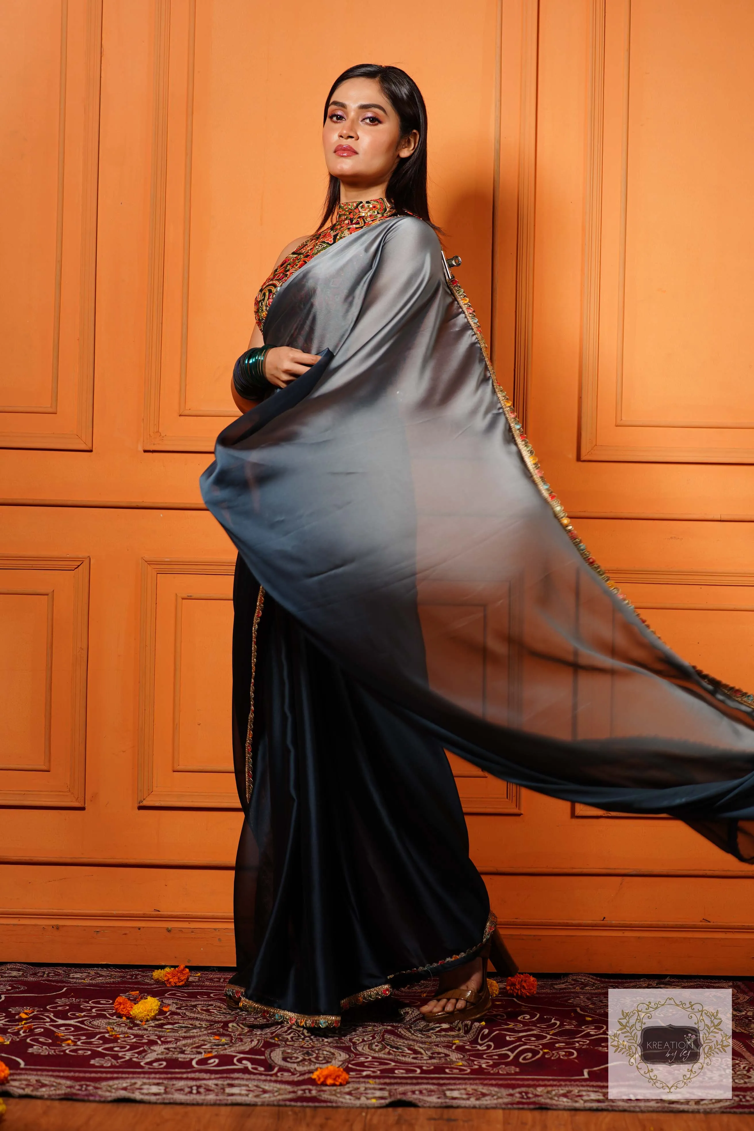 Ash Ombre Saree with Border