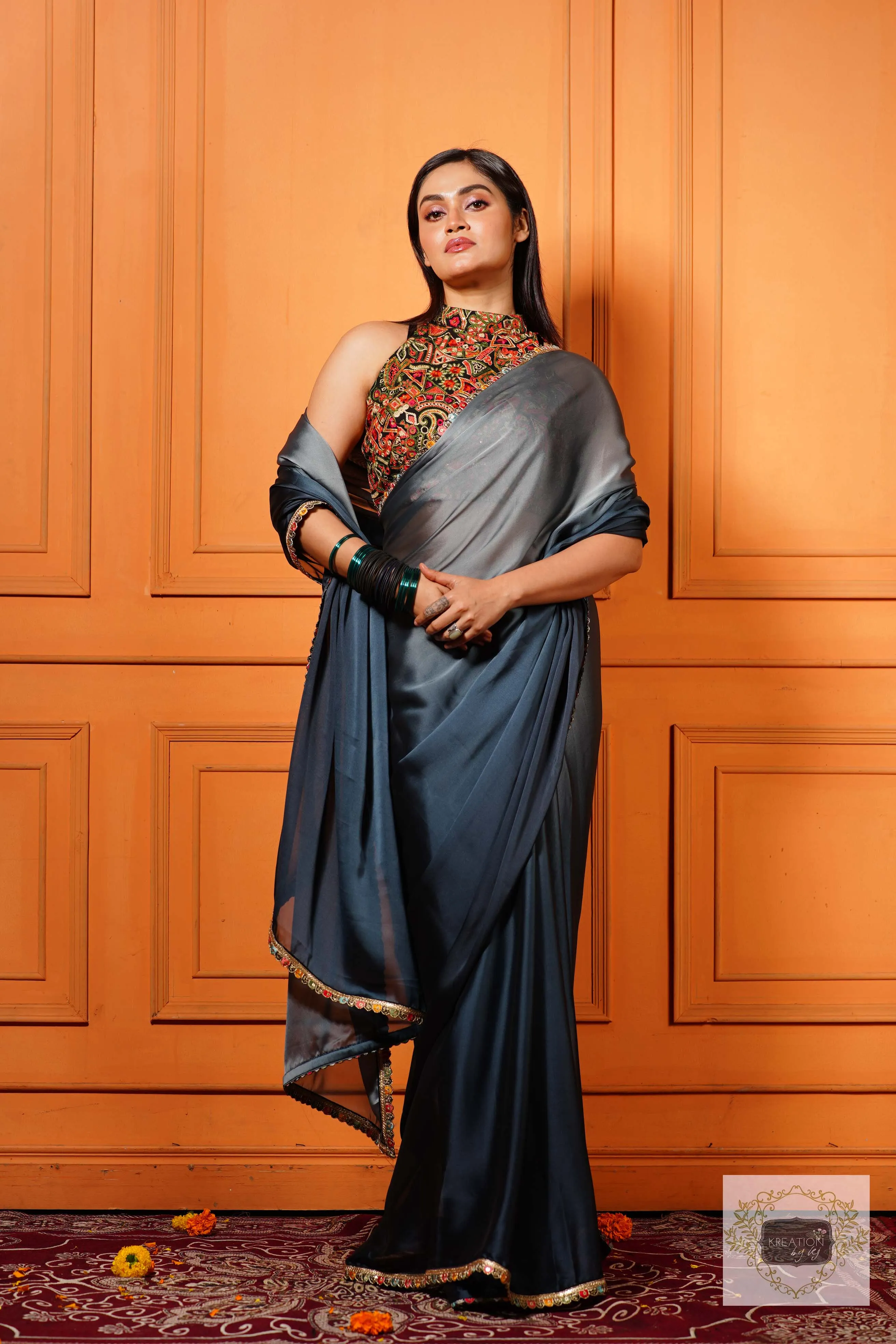 Ash Ombre Saree with Border