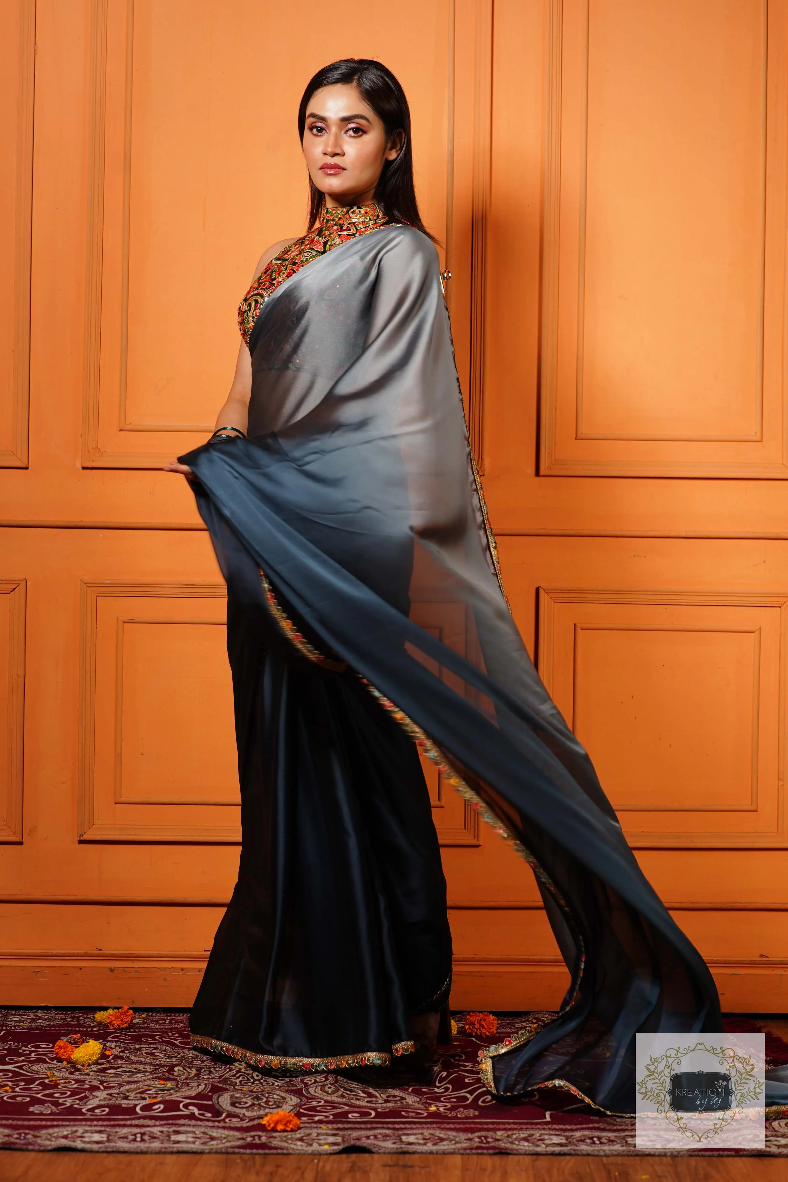 Ash Ombre Saree with Border