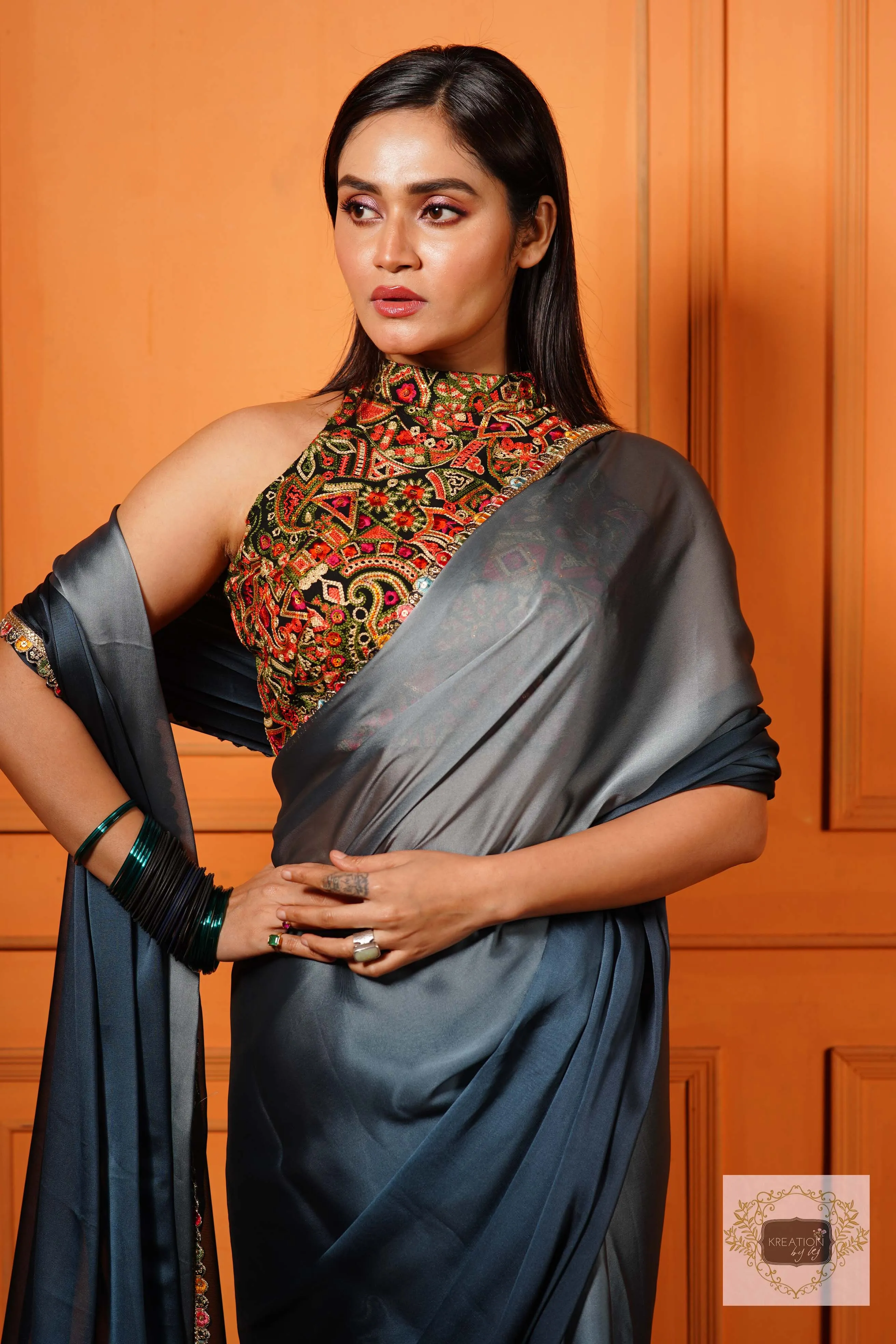 Ash Ombre Saree with Border