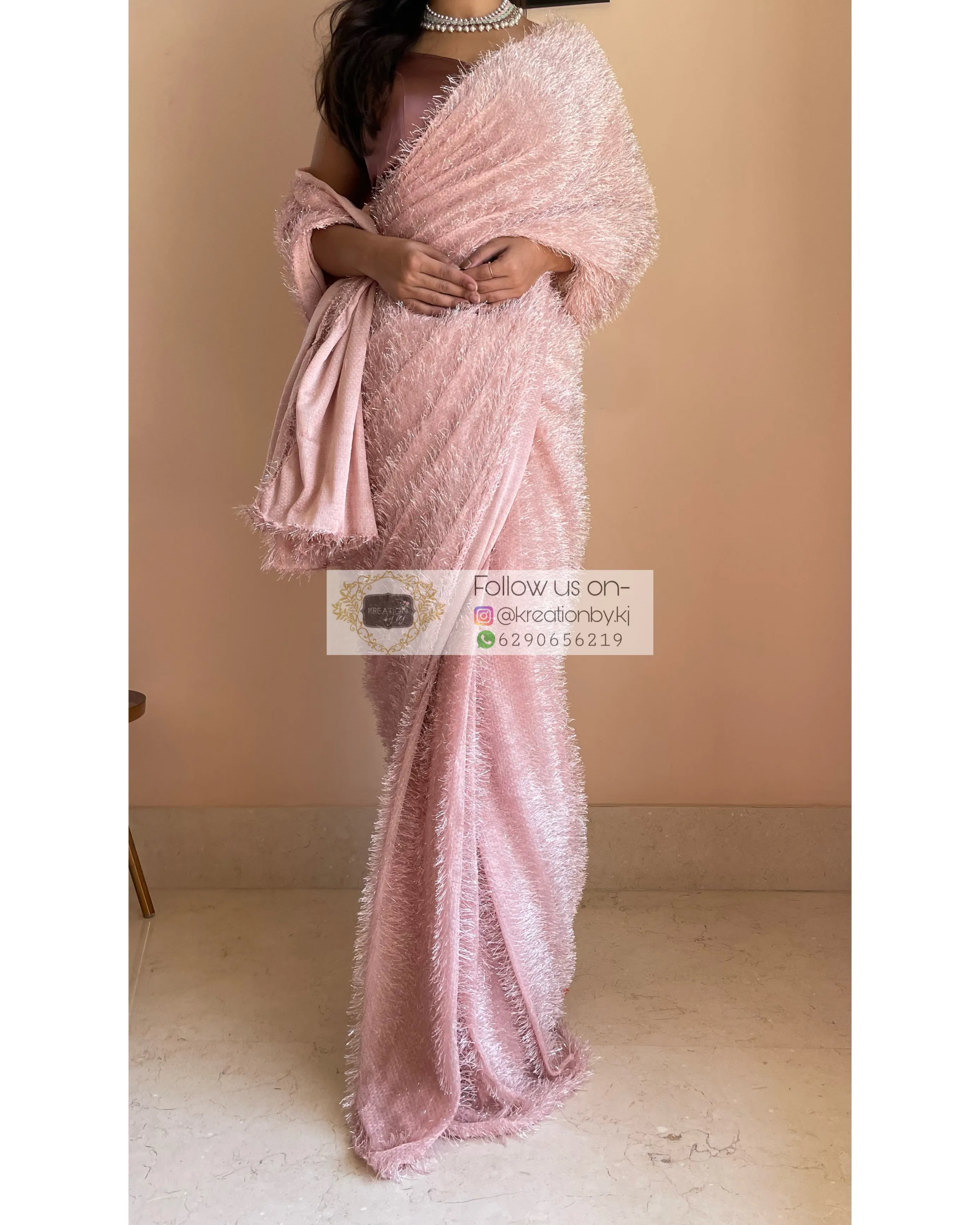 Aurora Blush Pink Fur Saree