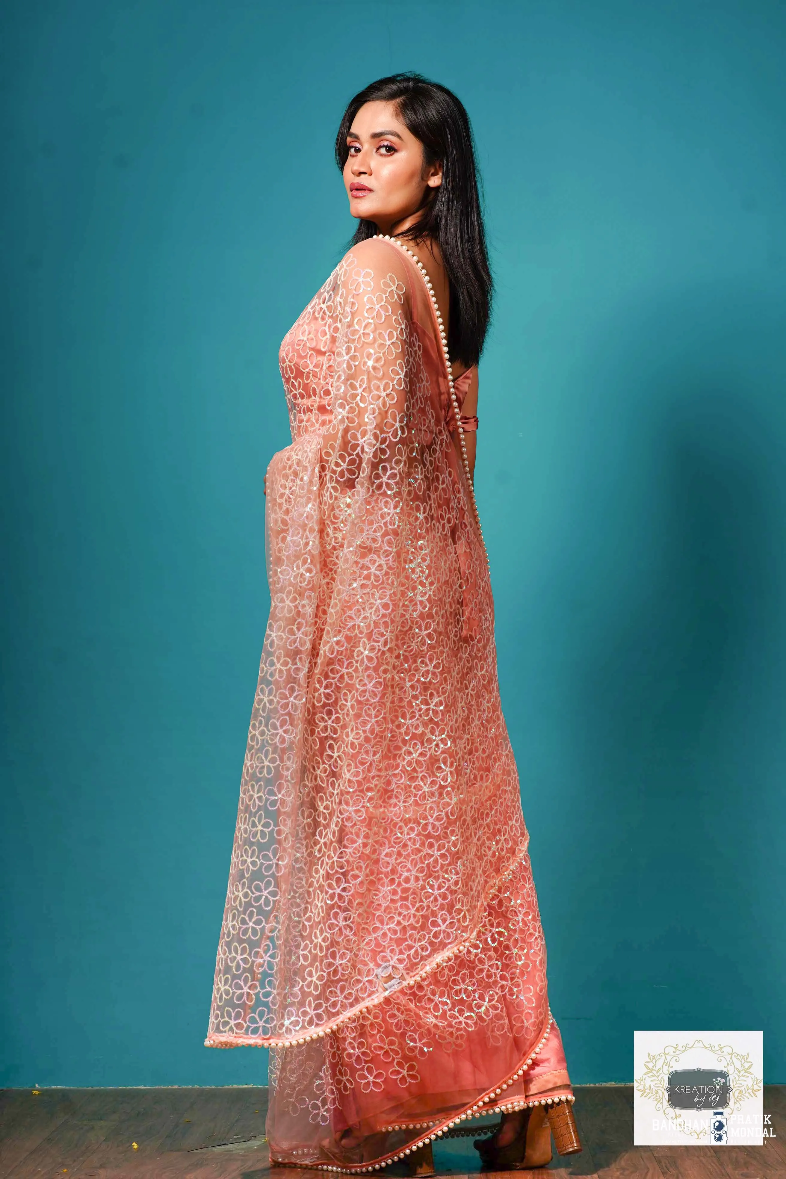 Baby's Breath Pink Net Saree