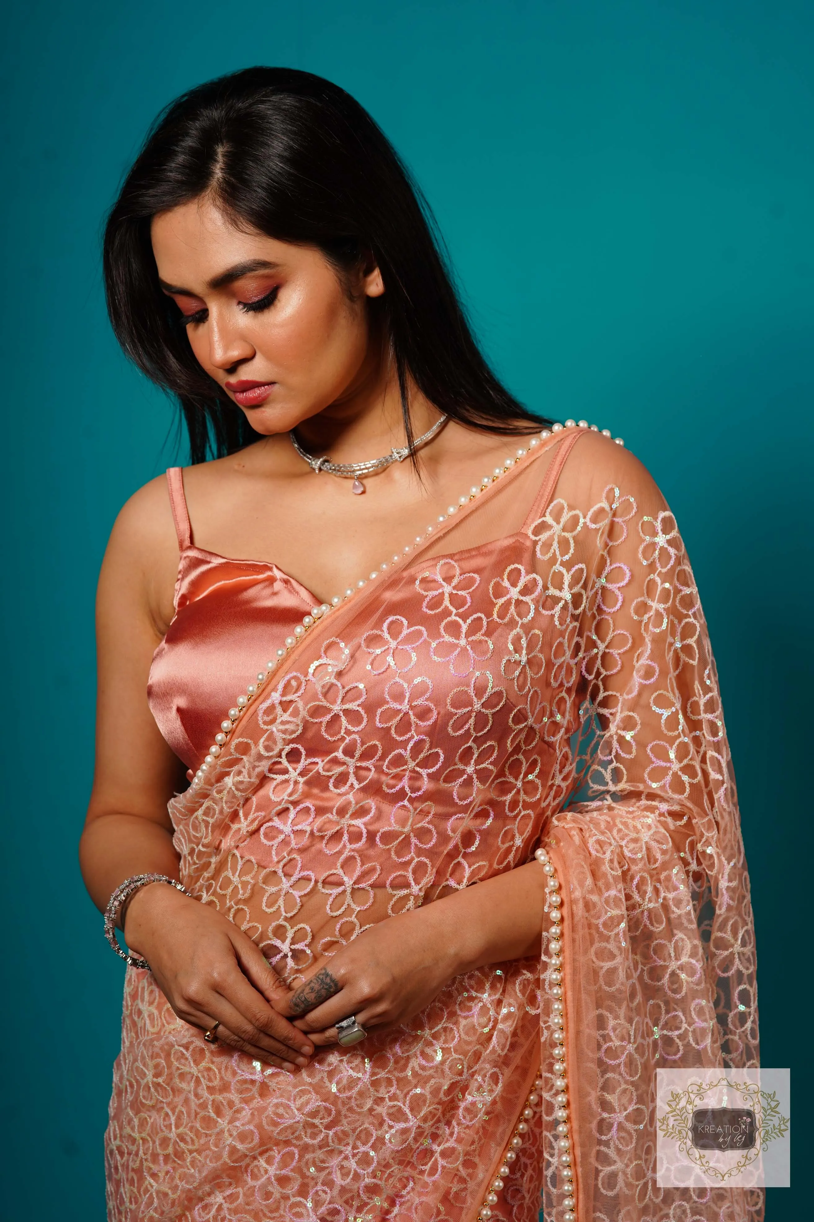 Baby's Breath Pink Net Saree