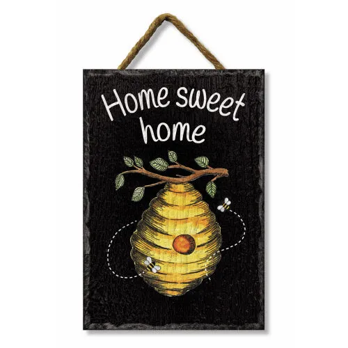 Beehive Home Sweet Home Black Vinyl with Slate Look Hanging Sign