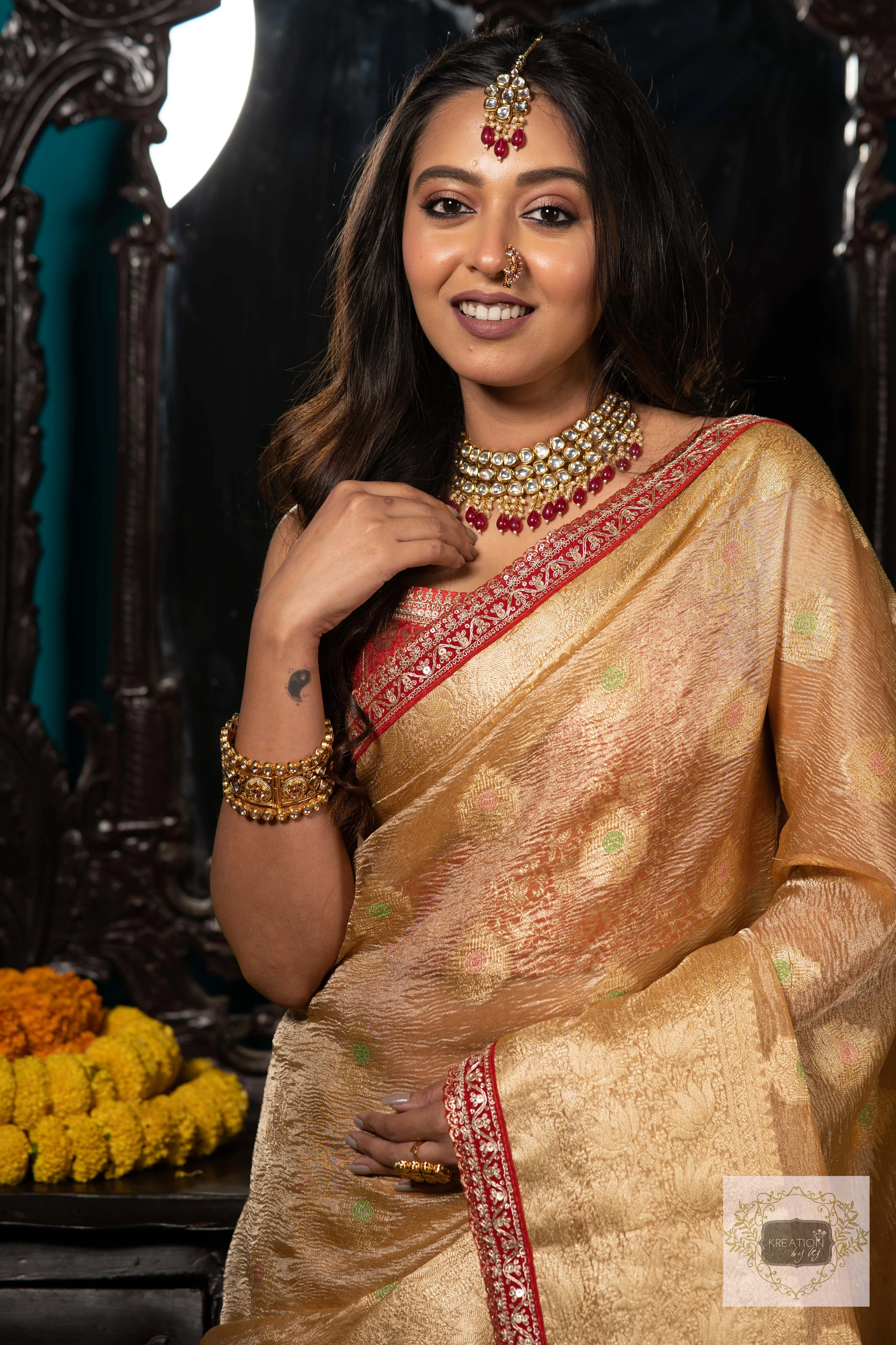 Beige Pure Banarasi Tissue Saree