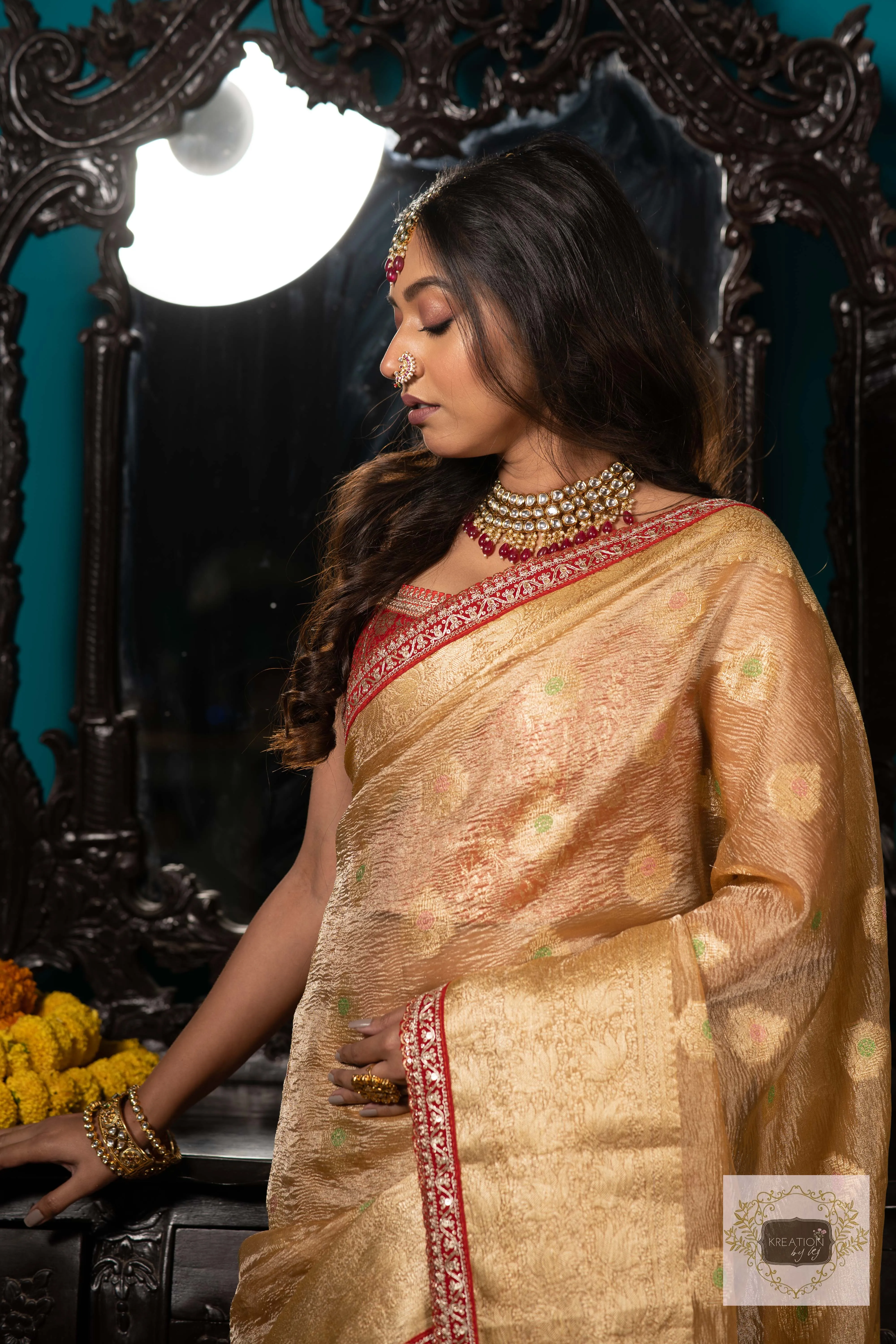 Beige Pure Banarasi Tissue Saree