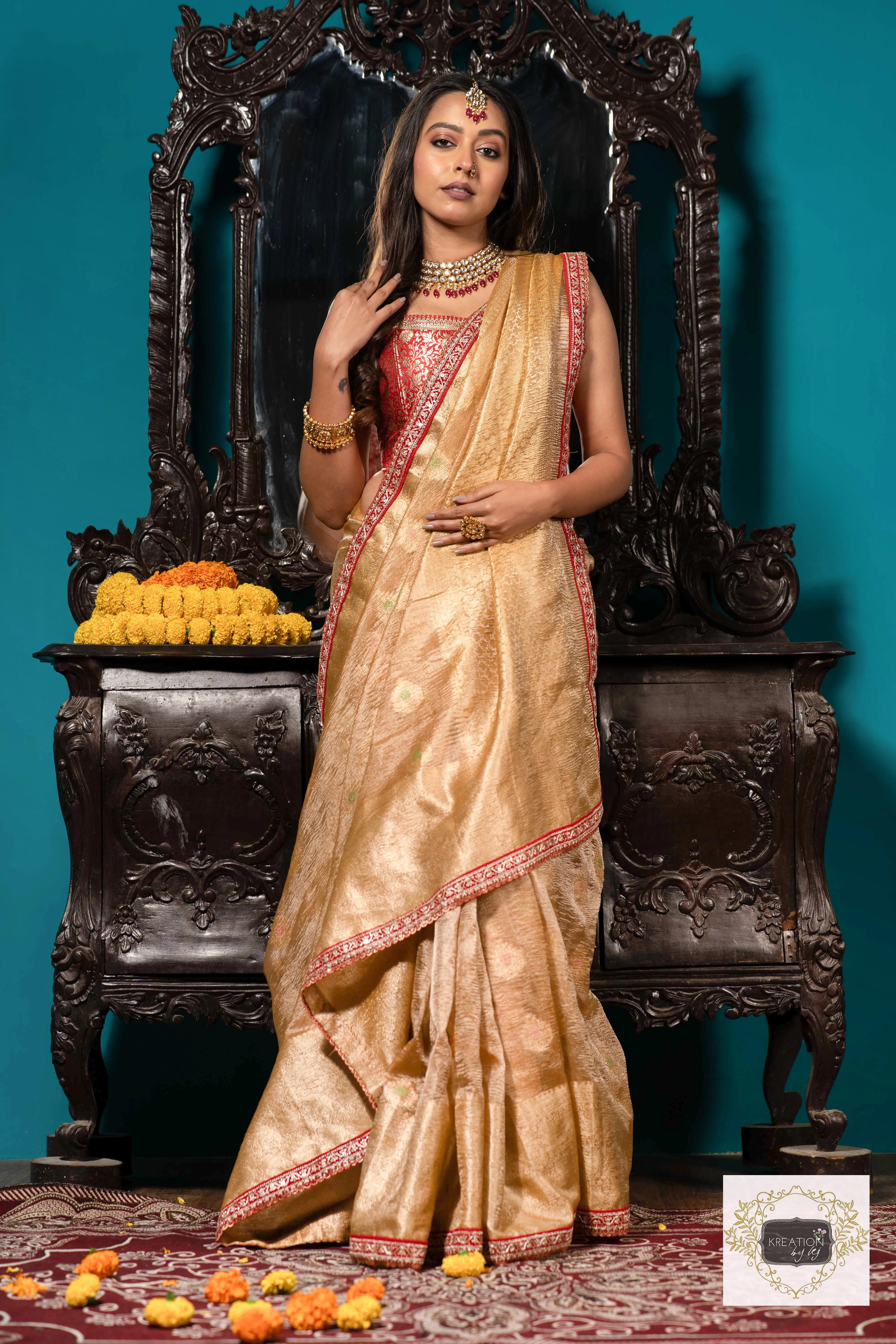 Beige Pure Banarasi Tissue Saree