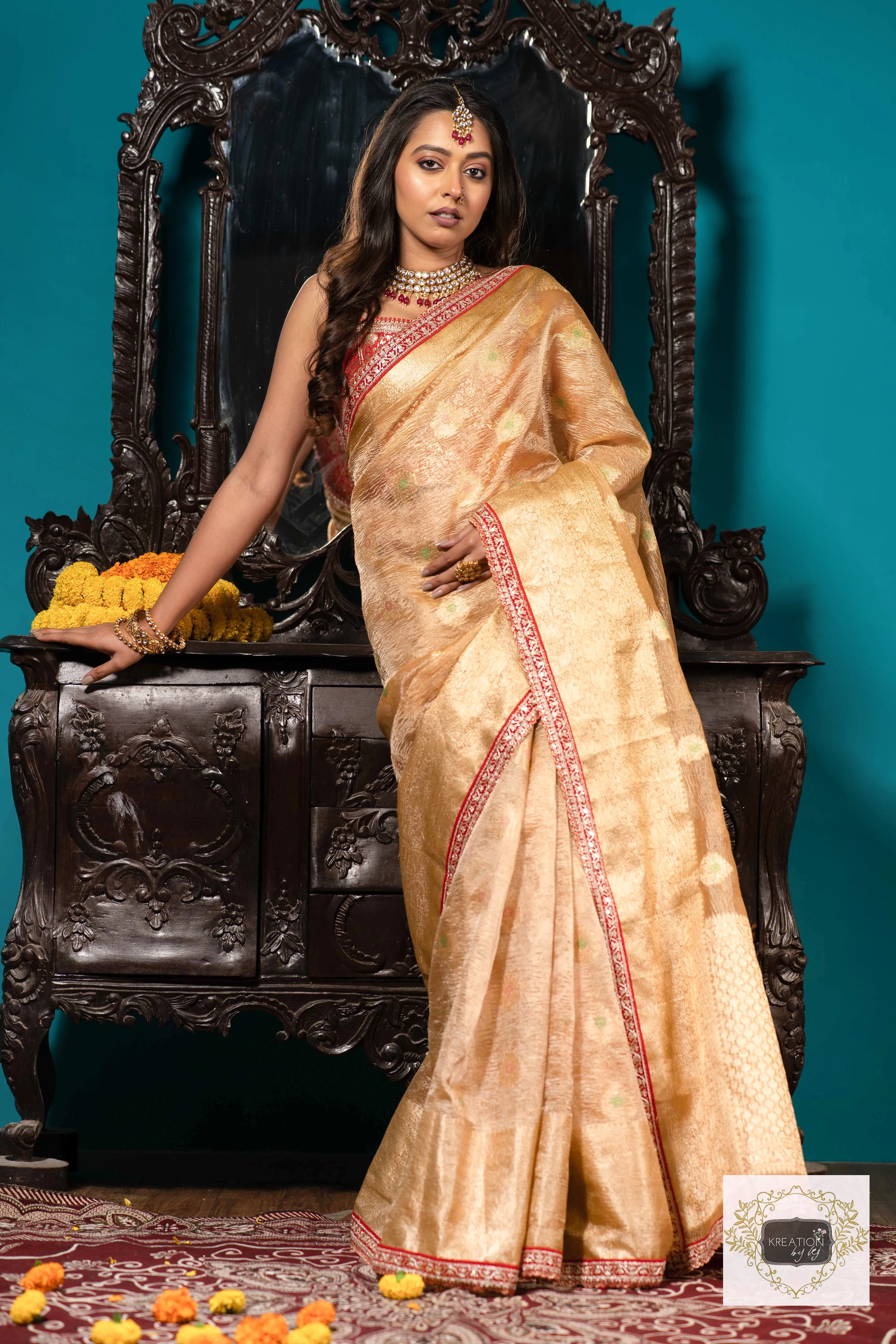 Beige Pure Banarasi Tissue Saree