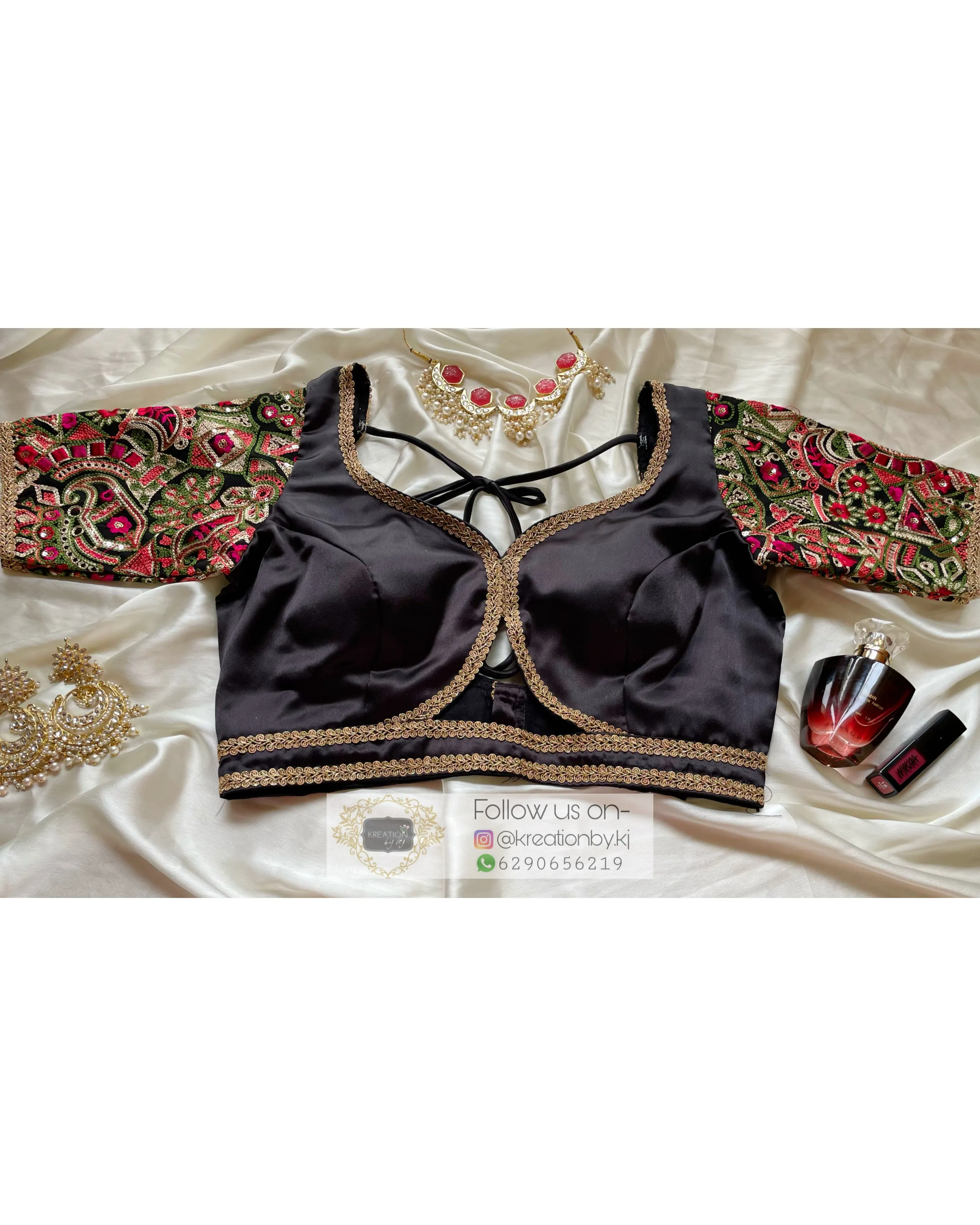 Black Blouse with Embroidered Sleeves