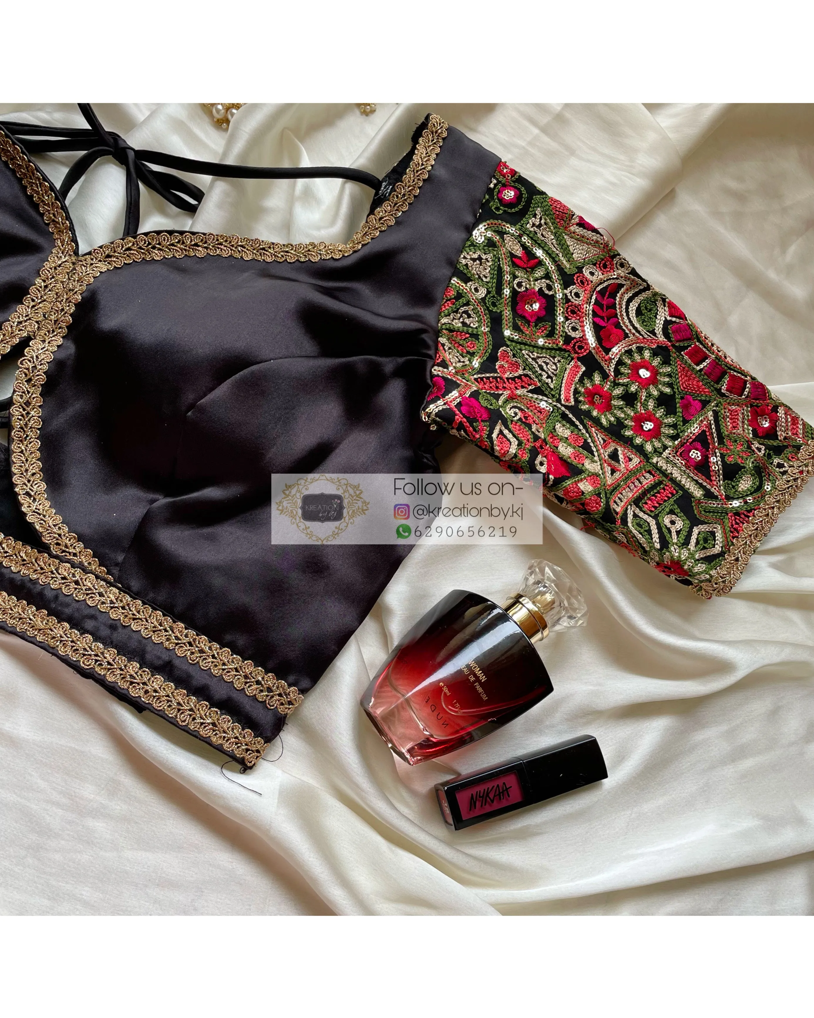 Black Blouse with Embroidered Sleeves