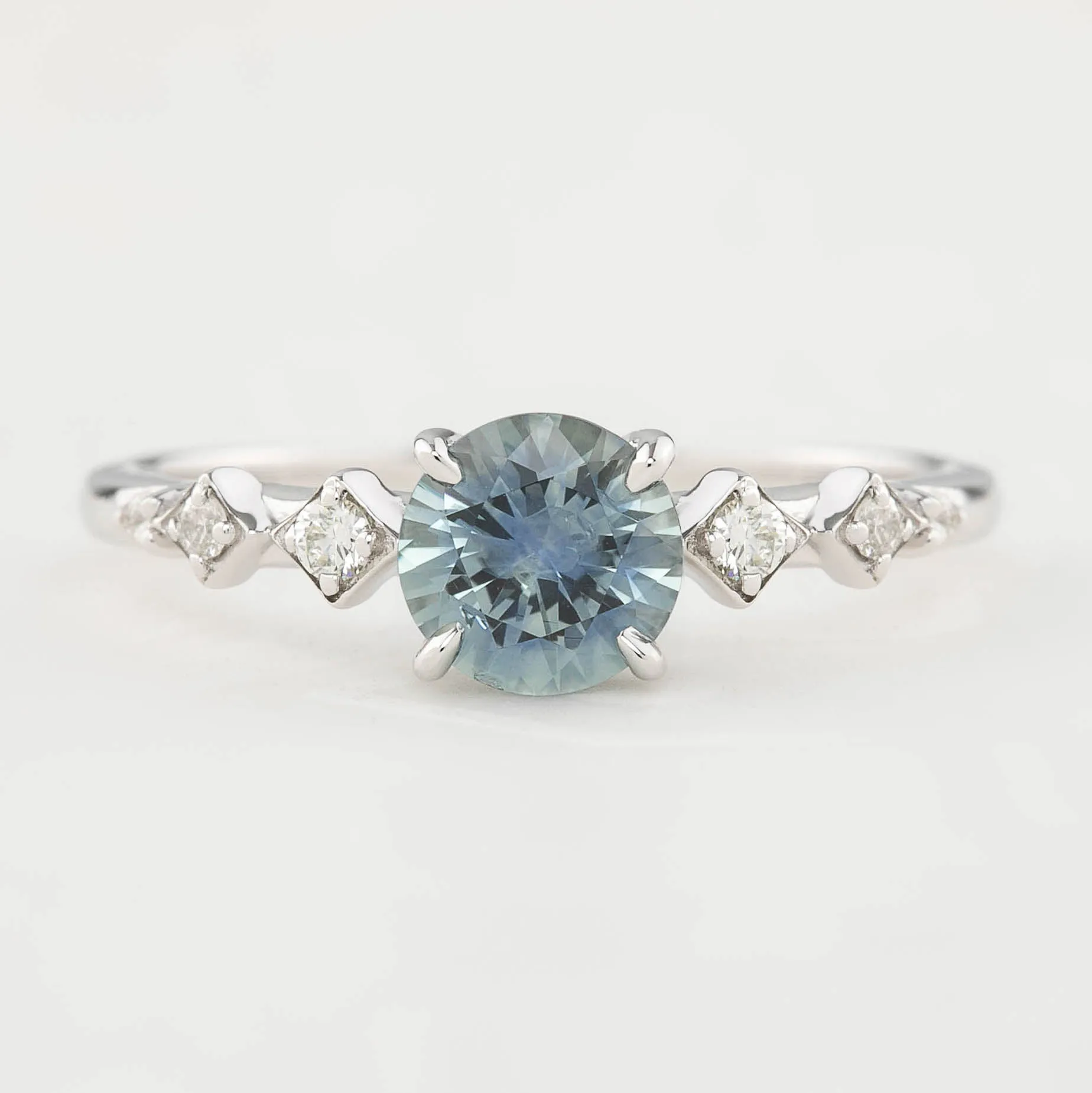 Celeste Ring - 0.91ct Light Blue Green Montana Sapphire, 14k White Gold (One of a kind)