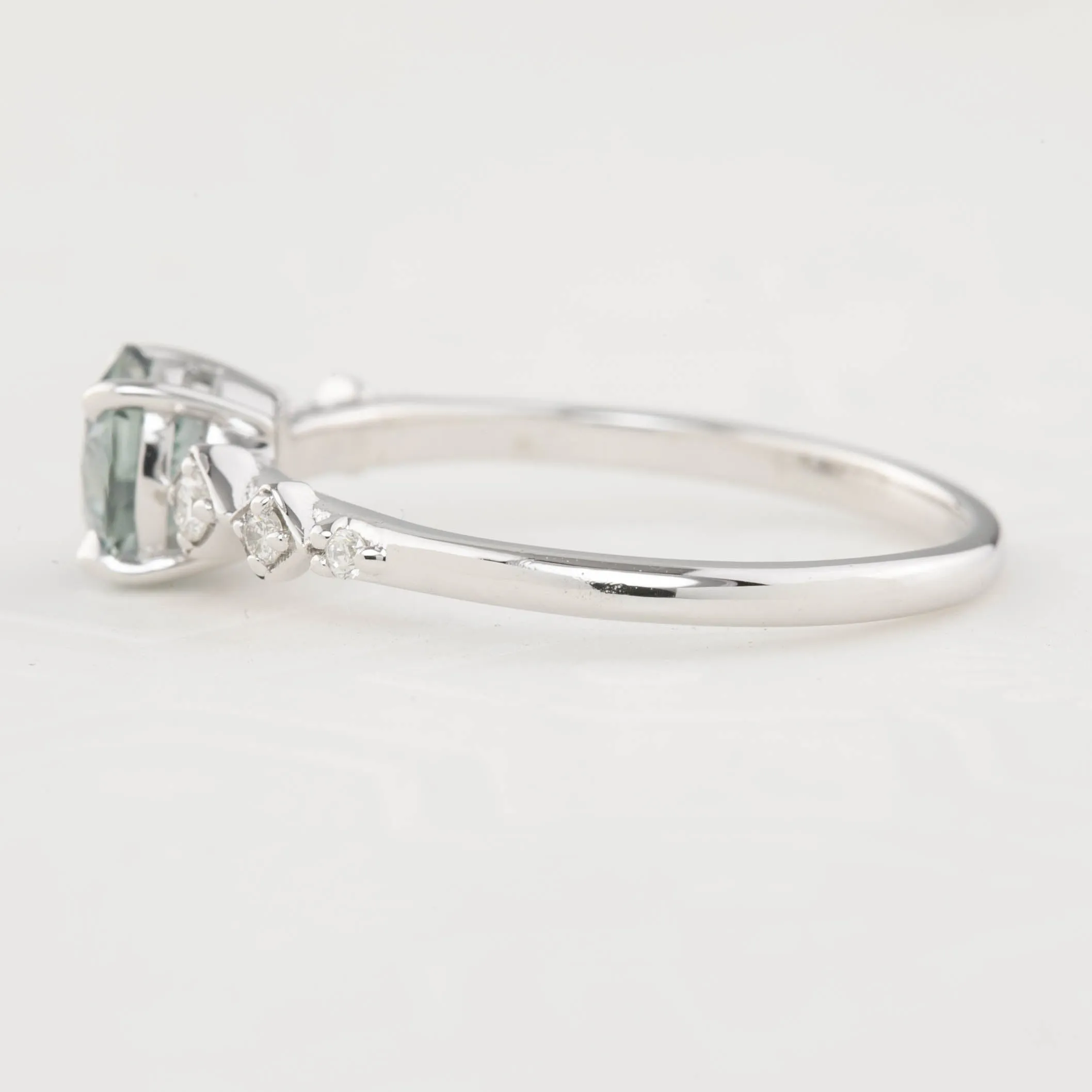 Celeste Ring - 0.91ct Light Blue Green Montana Sapphire, 14k White Gold (One of a kind)