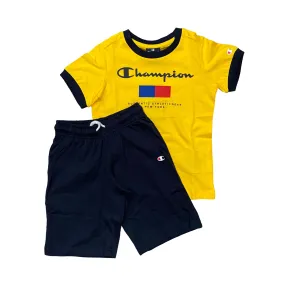 Champion boy's outfit in cotton t-shirt and shorts 306699 YS011 yellow blue