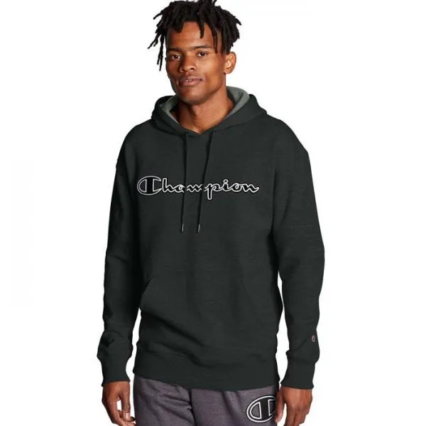 CHAMPION - Men - Script Applique Pullover Hoodie - Black