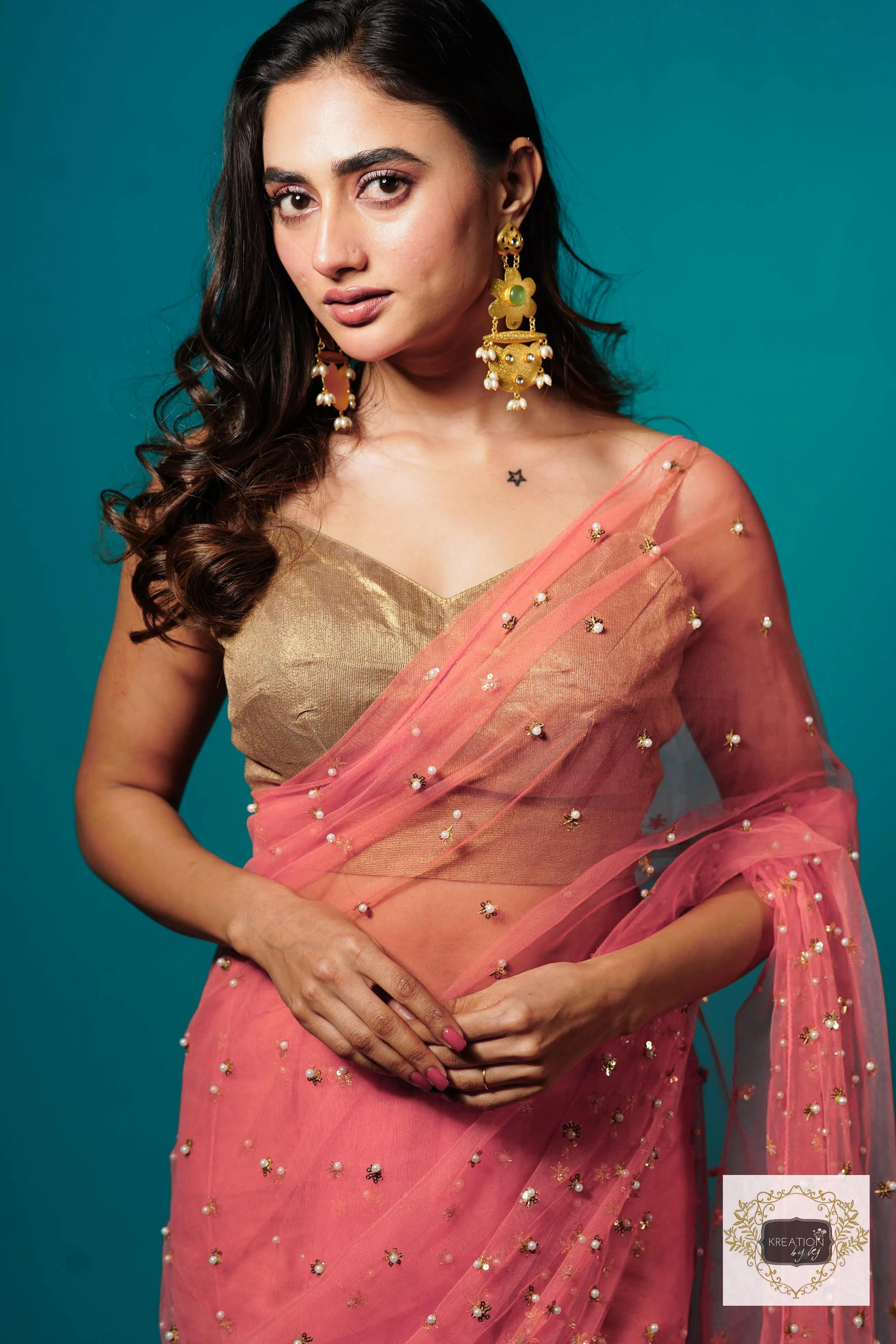 Coral jugnoo net saree