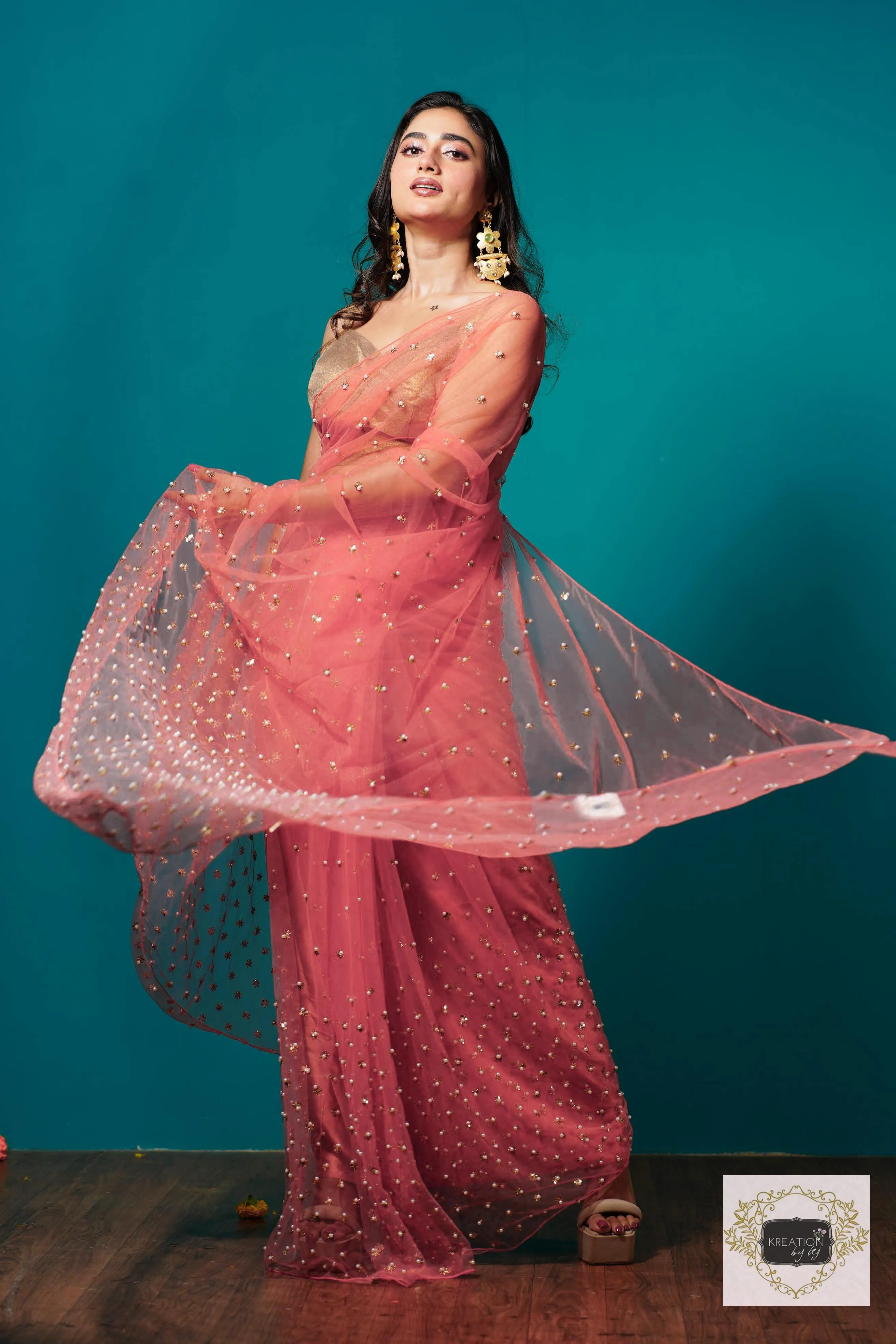 Coral jugnoo net saree