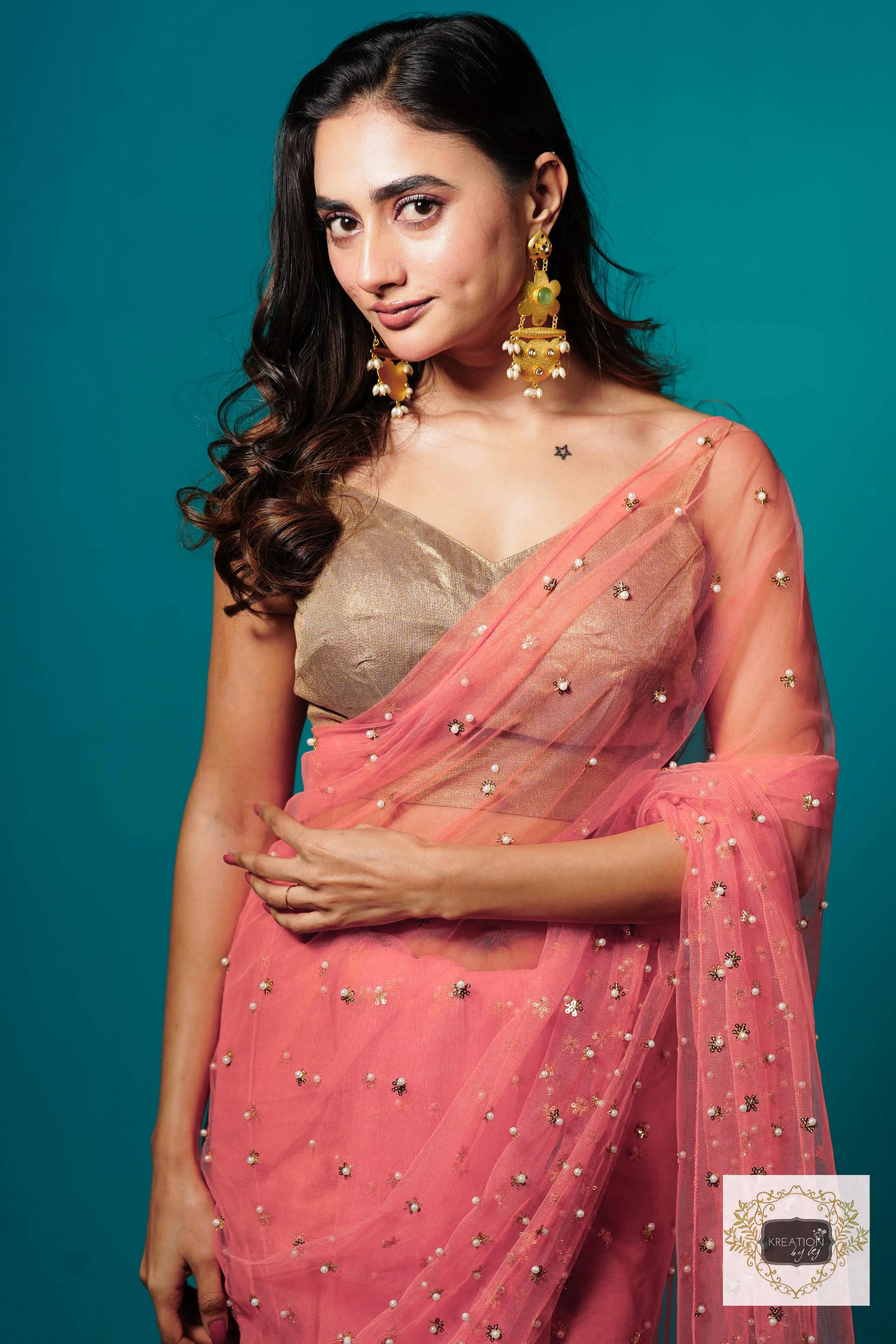 Coral jugnoo net saree