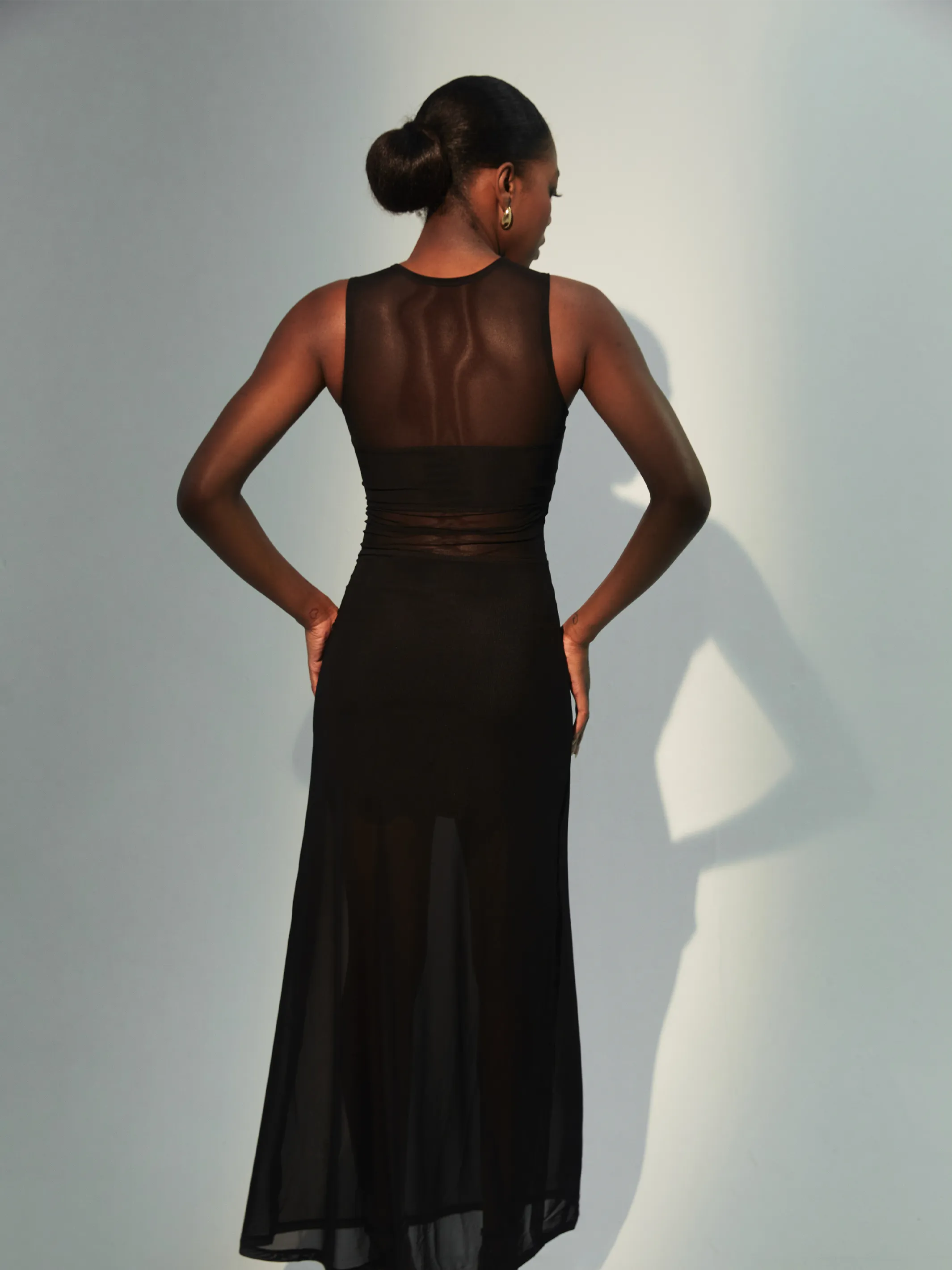 High Neck Mesh Brami Maxi Dress