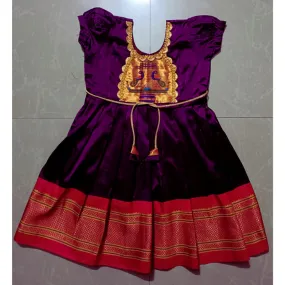 Kids Purple Paithani Frock