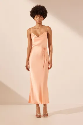 LA LUNE BIAS COWL MIDI DRESS - PEACH