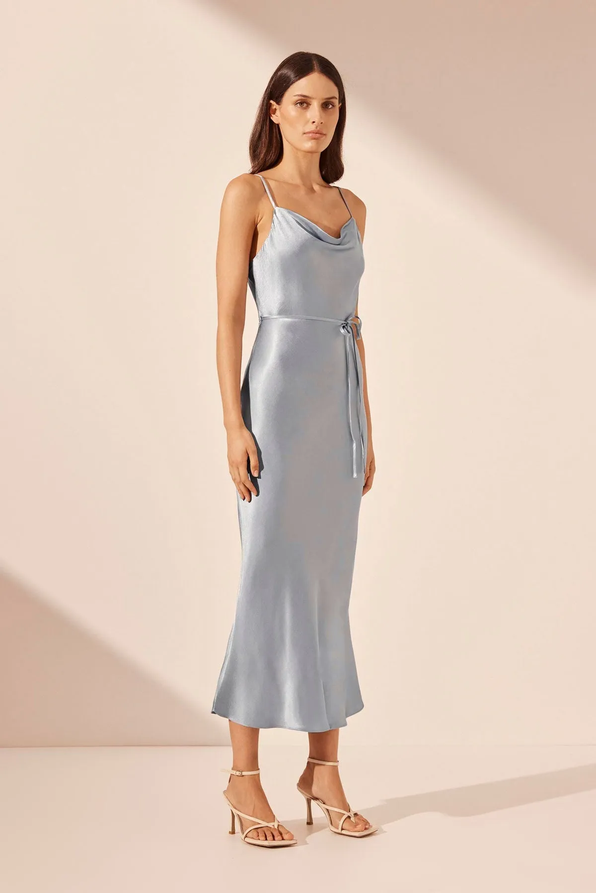 LA LUNE BIAS COWL MIDI DRESS - POWDER BLUE