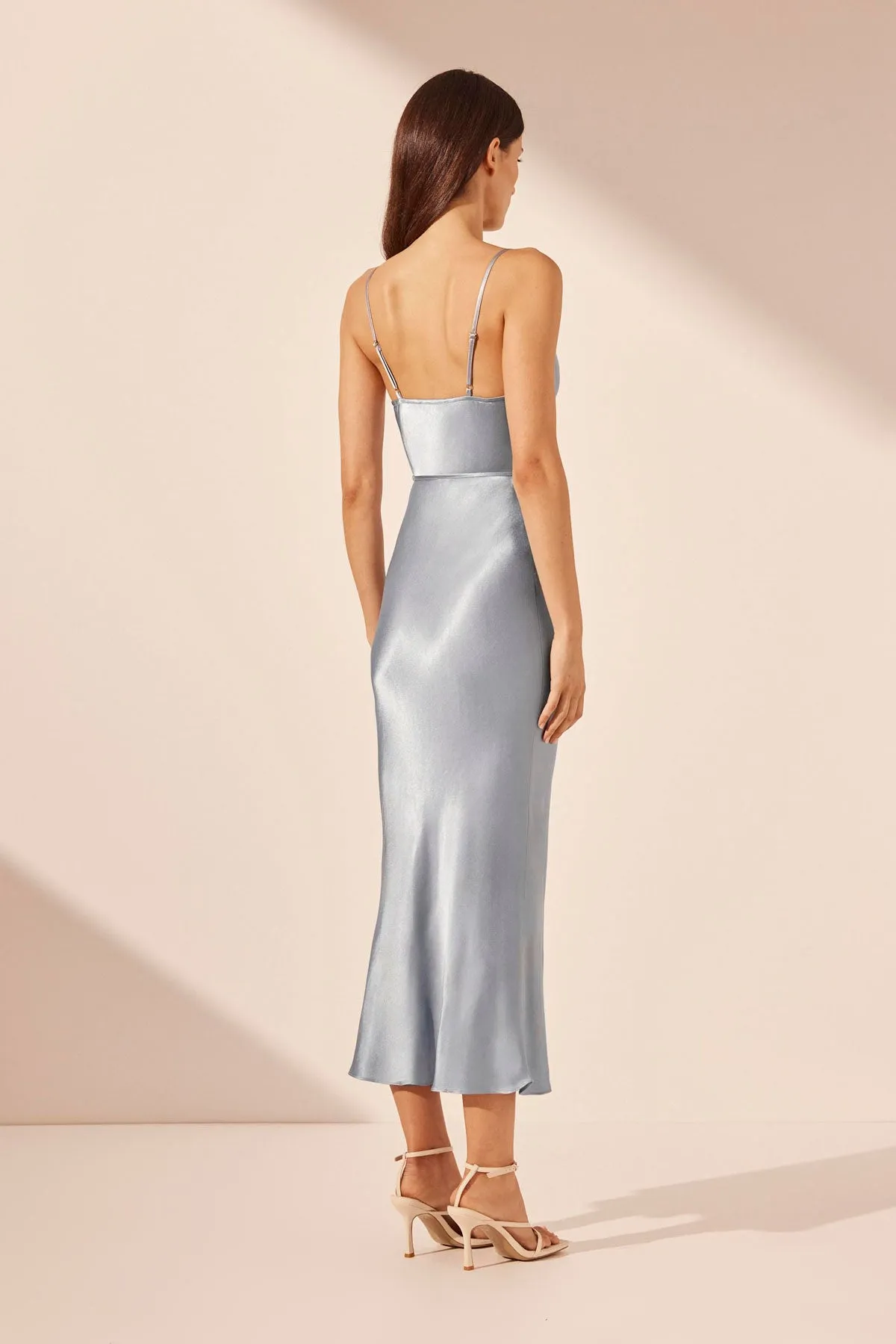 LA LUNE BIAS COWL MIDI DRESS - POWDER BLUE