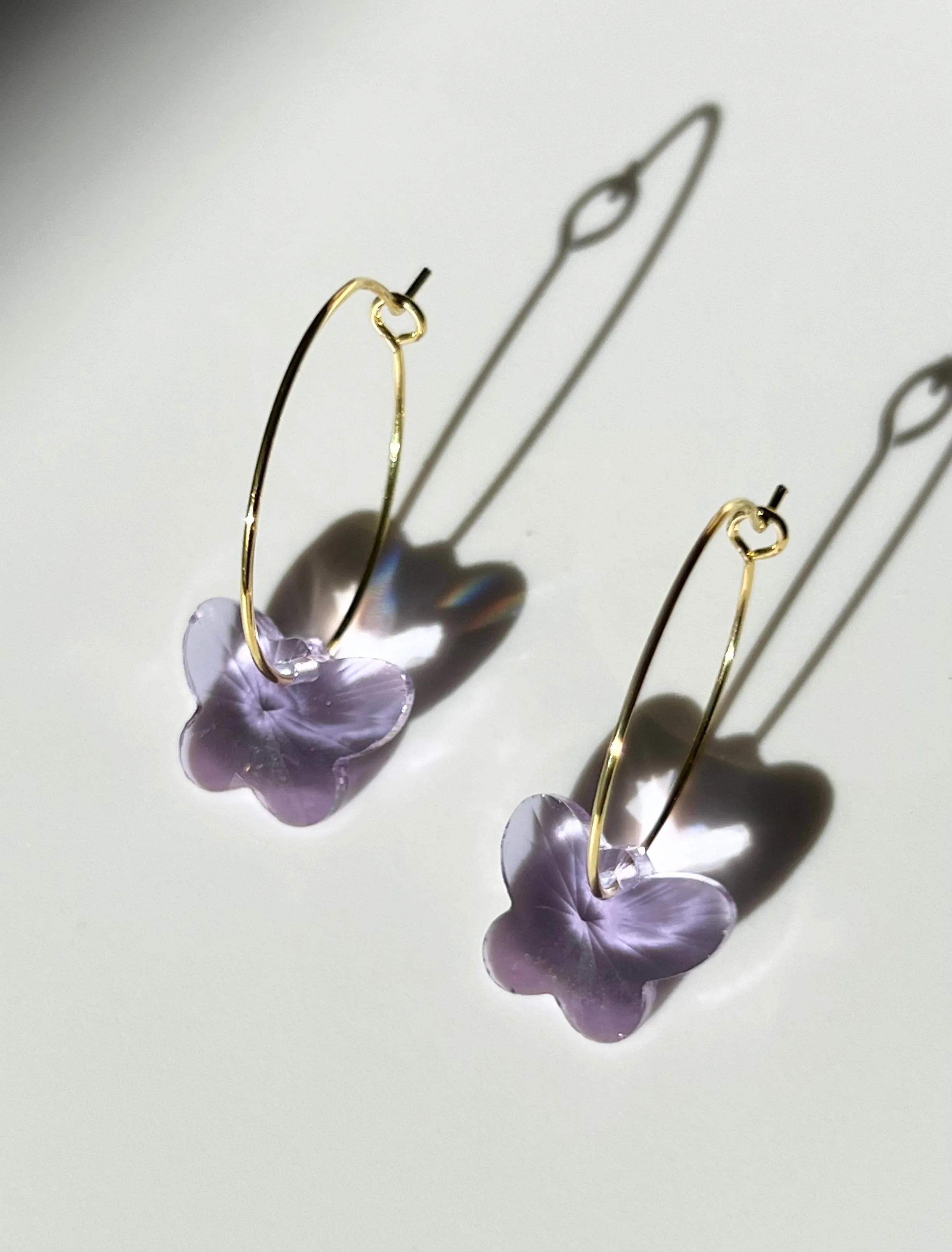 LILAC SWAROVSKI BUTTERFLY HOOPS