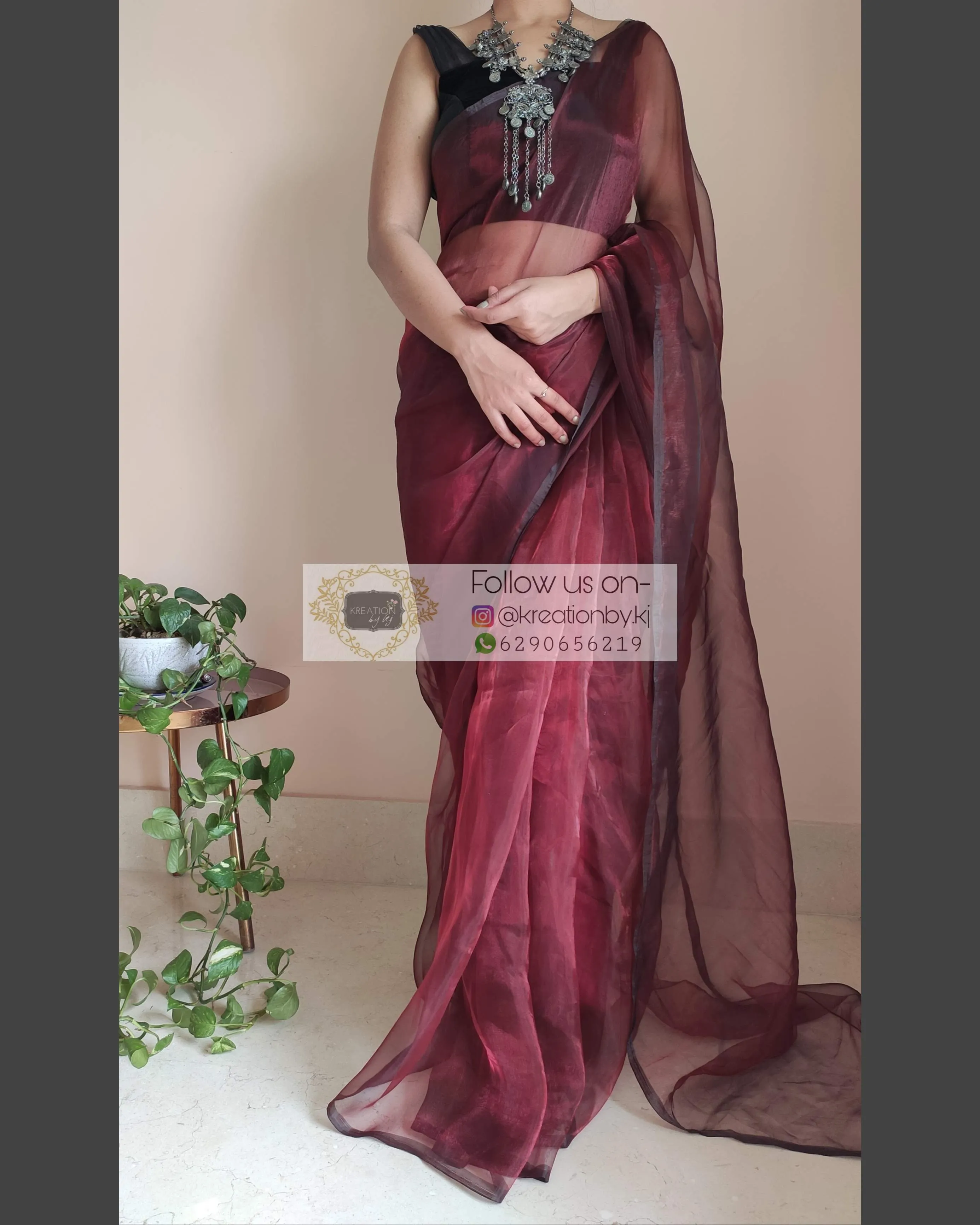 Maroon Glass Tissue Saree