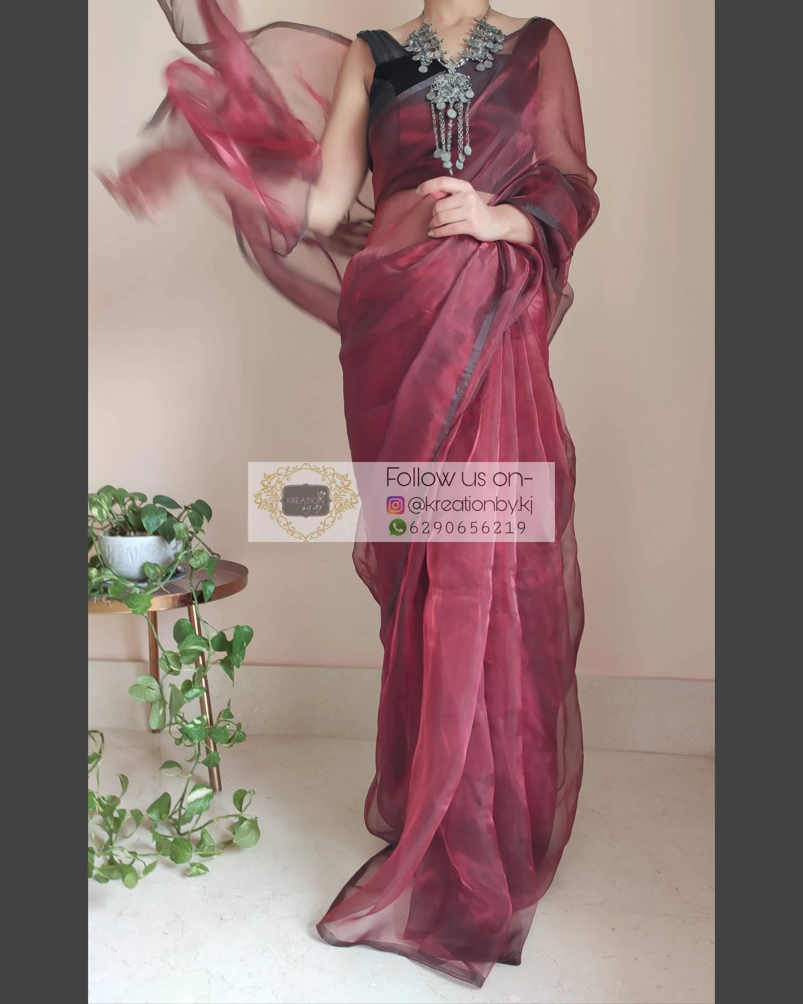 Maroon Glass Tissue Saree