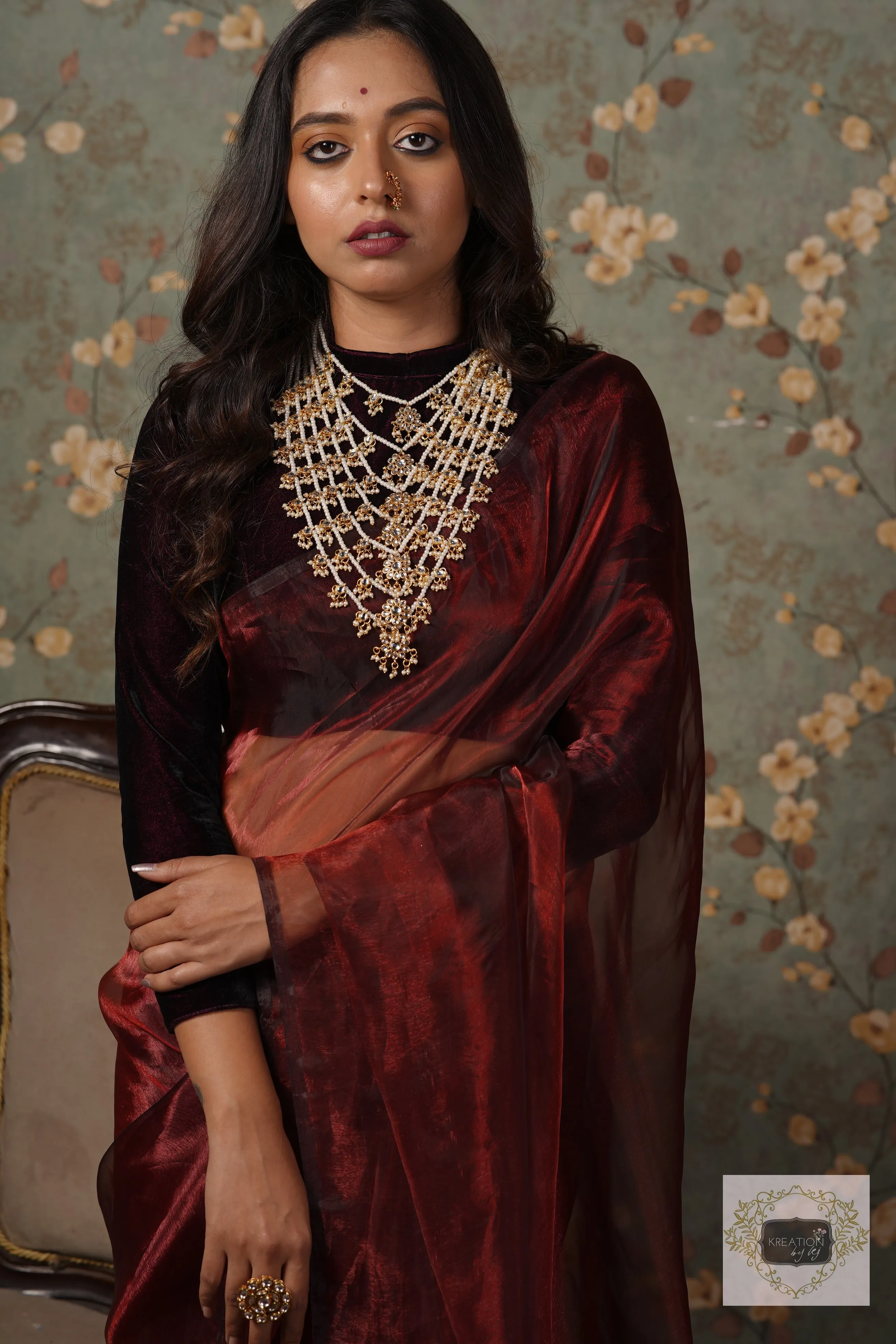 Maroon Glass Tissue Saree