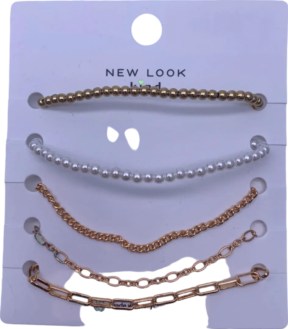 New Look Gold/White 5-Pack Pearl and Chain Bracelets UK One Size