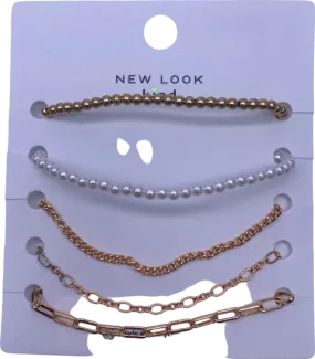 New Look Gold/White 5-Pack Pearl and Chain Bracelets UK One Size