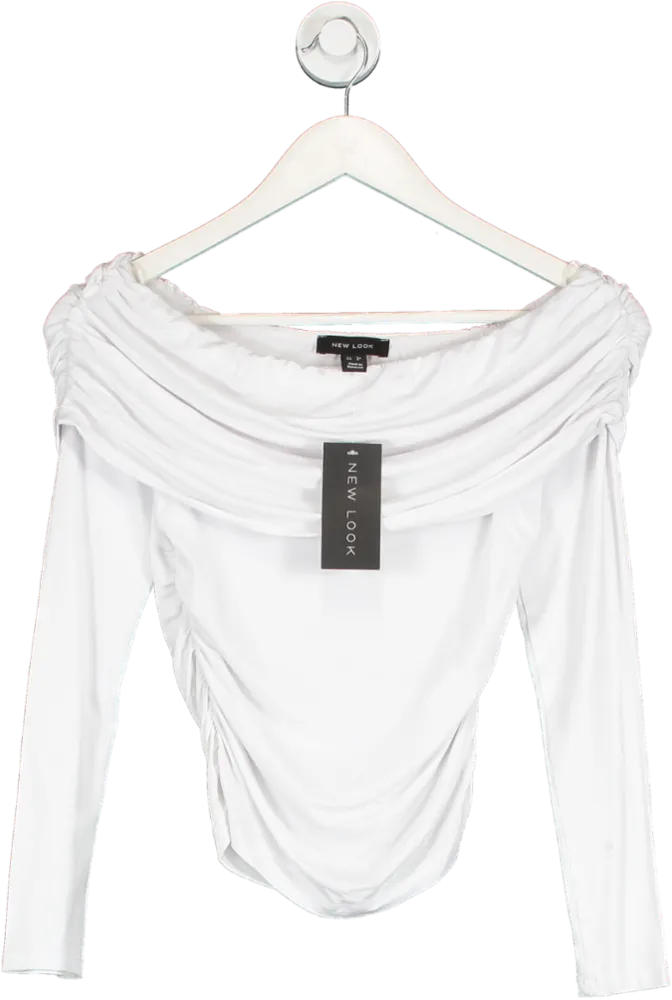 New Look White Bardot Drape Top UK 8