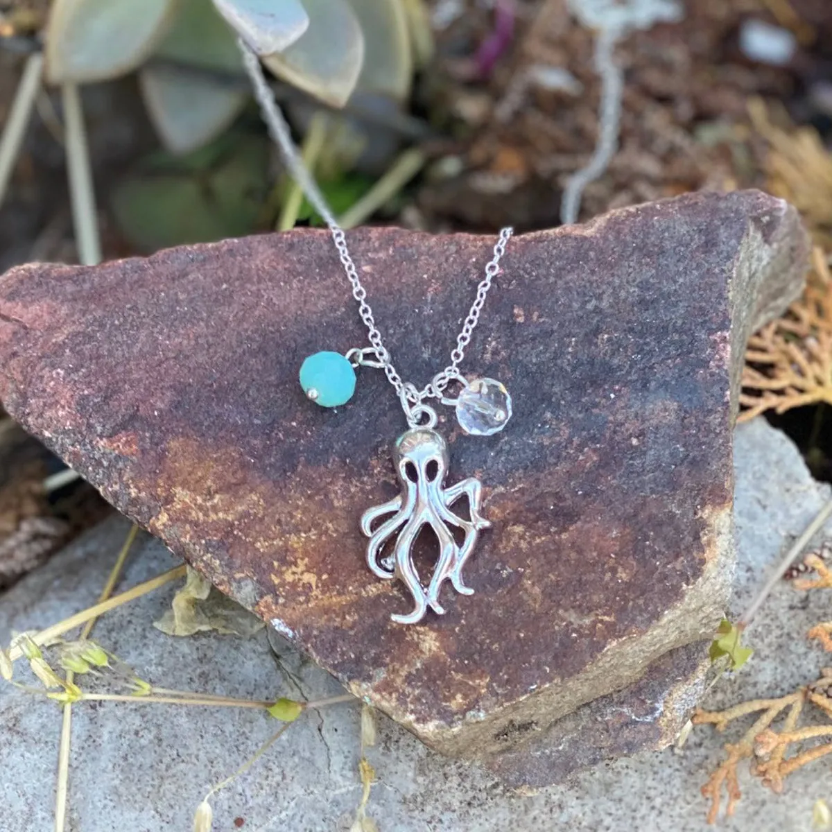 Octopus Ocean Charm Necklace with Crystals to Symbolize Adaptability