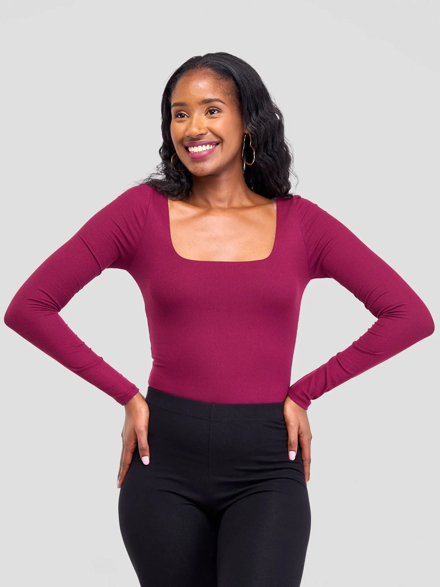 Popular 21 Double Layered Square Neck Bodysuit-Wine