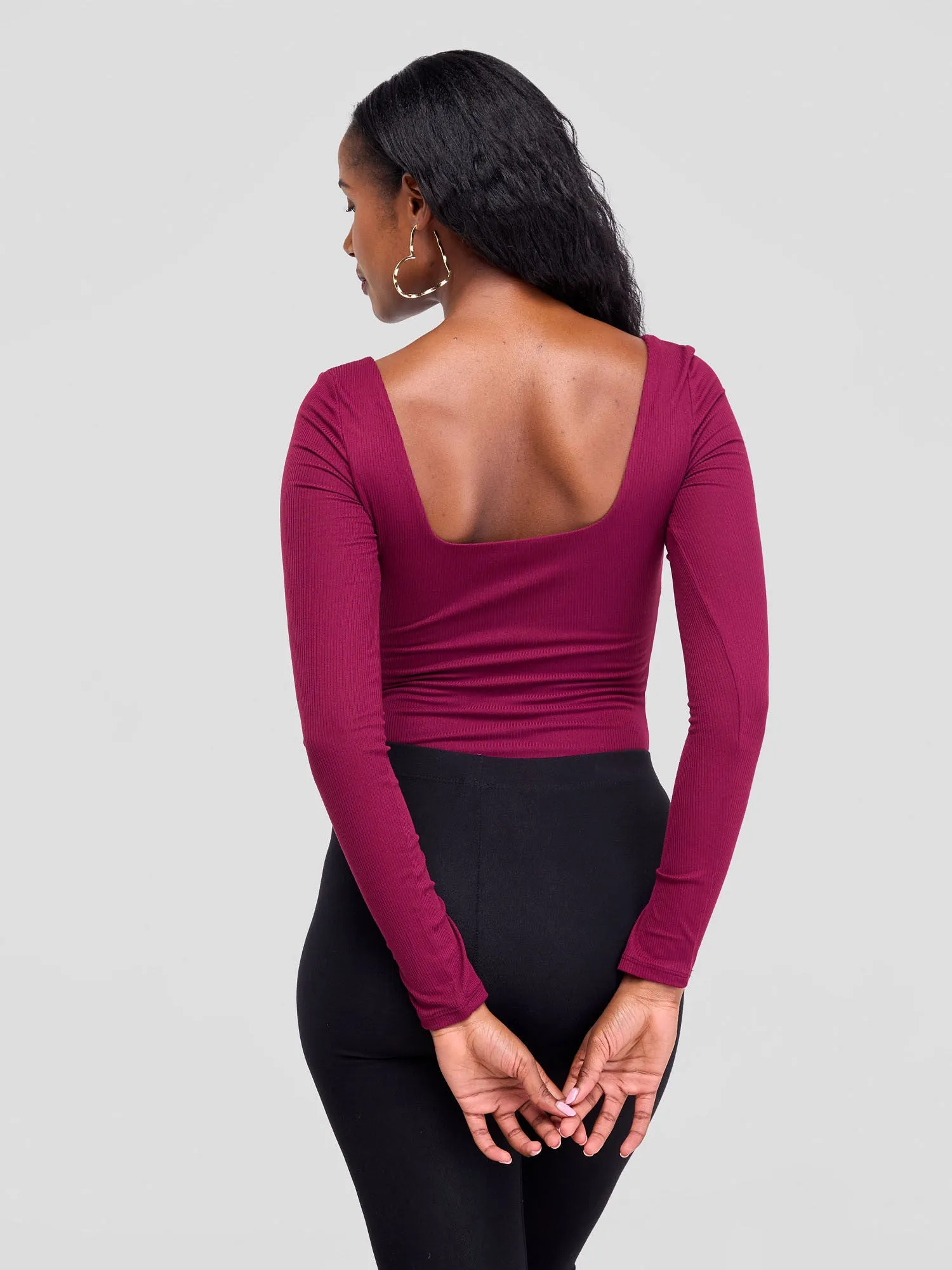 Popular 21 Double Layered Square Neck Bodysuit-Wine