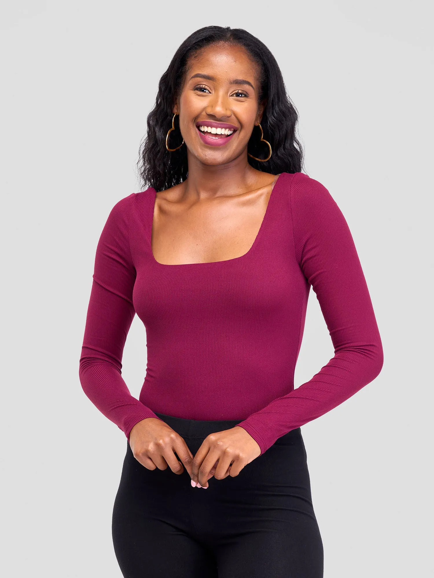 Popular 21 Double Layered Square Neck Bodysuit-Wine