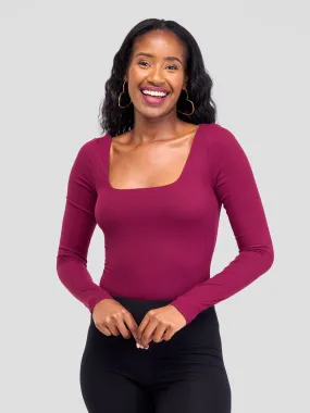 Popular 21 Double Layered Square Neck Bodysuit-Wine