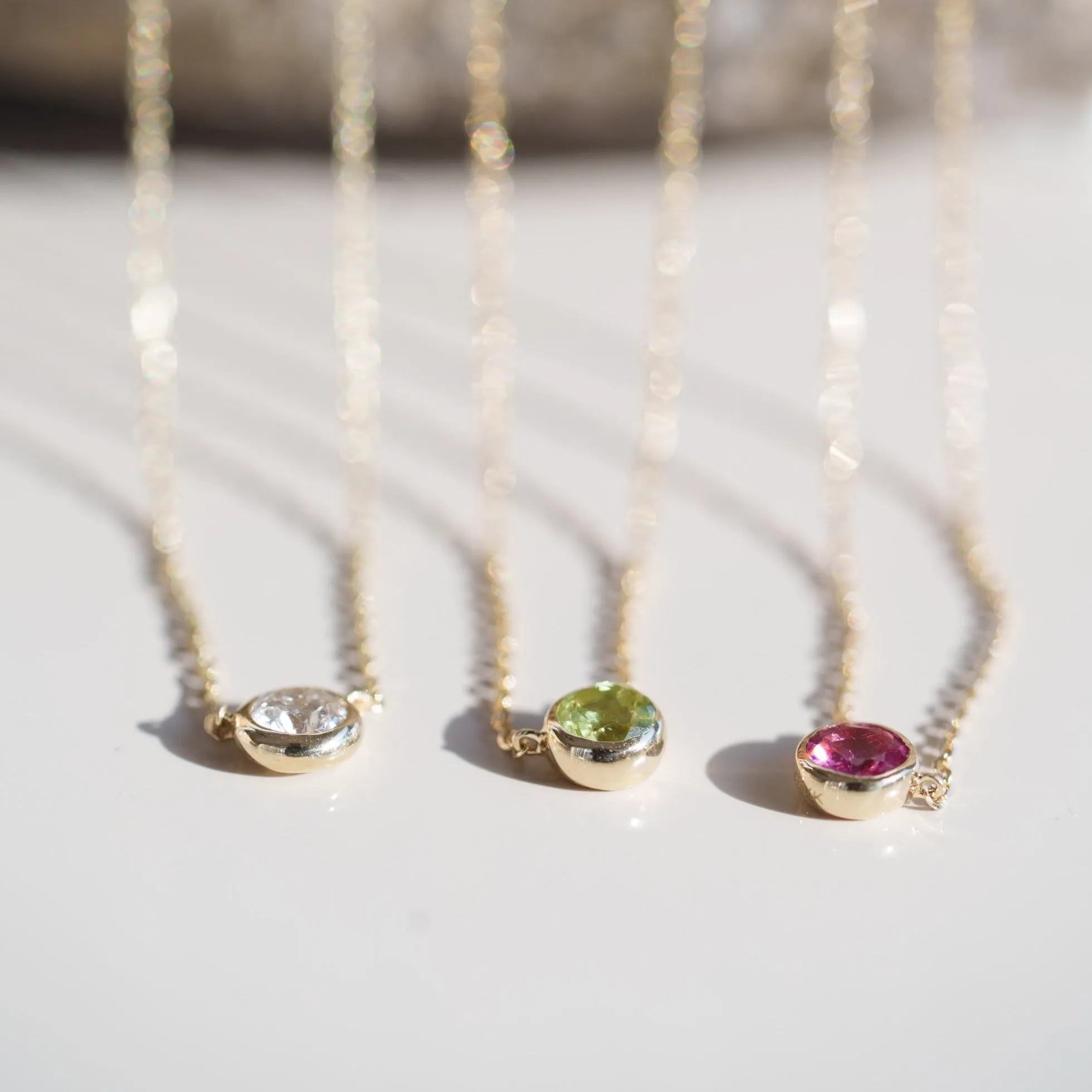 Ruby Station Necklace Bezel Set in 14k Gold