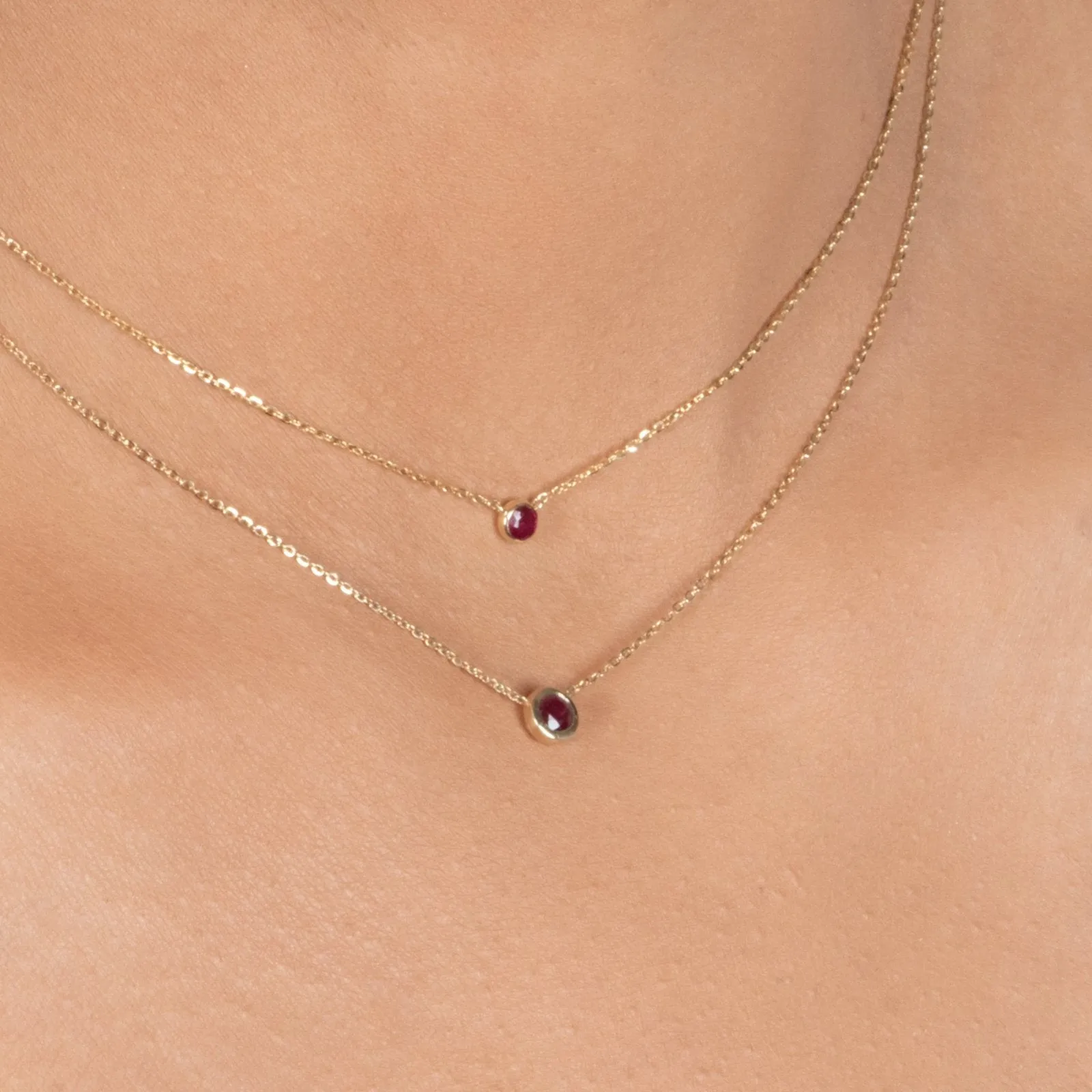 Ruby Station Necklace Bezel Set in 14k Gold